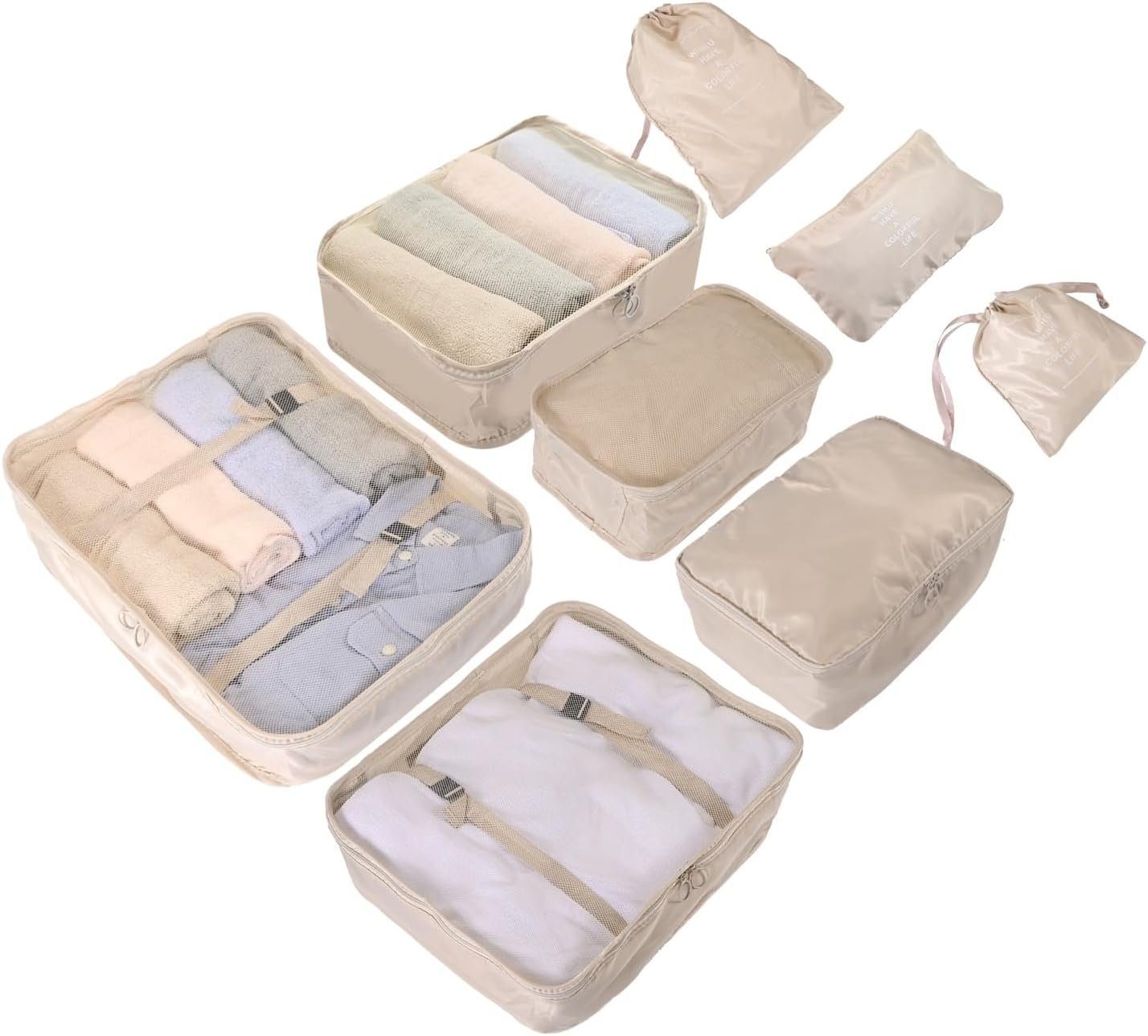 Koffer Gruppe und Set beige Packtaschen (8-tlg) TK mit Organizer Kofferorganizer 8er Kosmetiktasche
