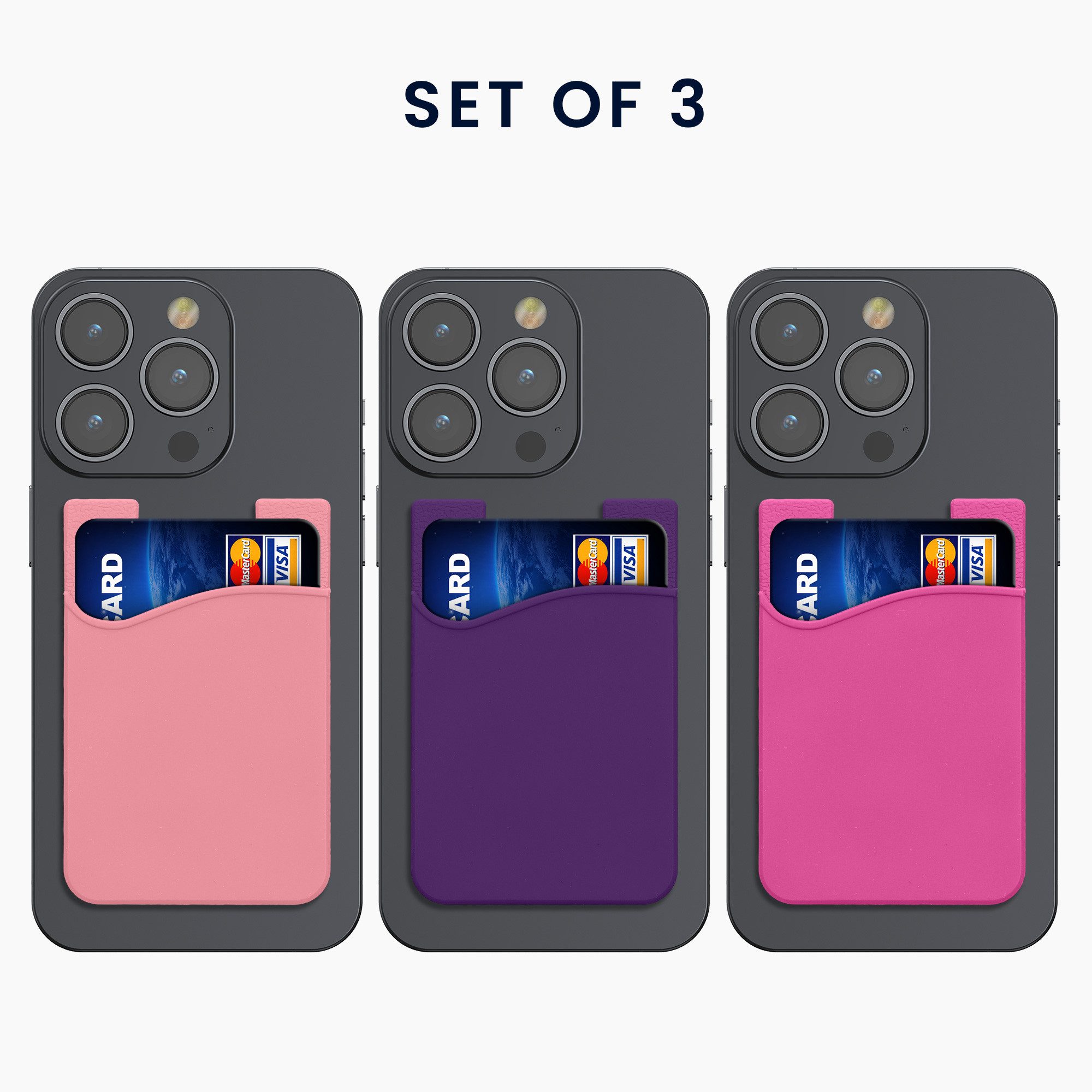 kwmobile Etui 3x Kartenhalter Hülle für Smartphone, selbstklebend - Aufklebbare Silikon Kreditkarten Tasche - 8,5x5,5cm
