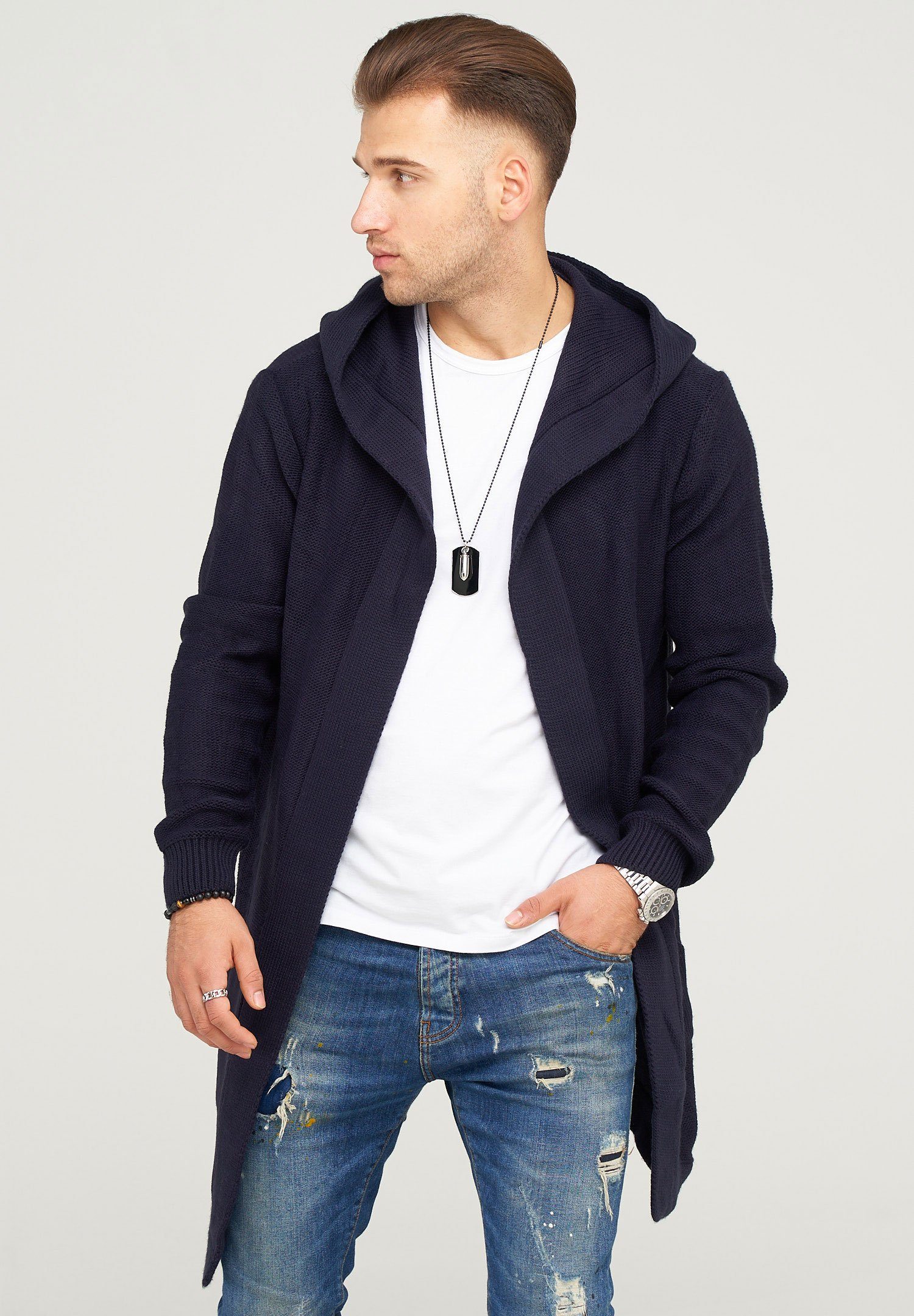 behype Strickjacke JAROMIR mit kuscheliger Kapuze