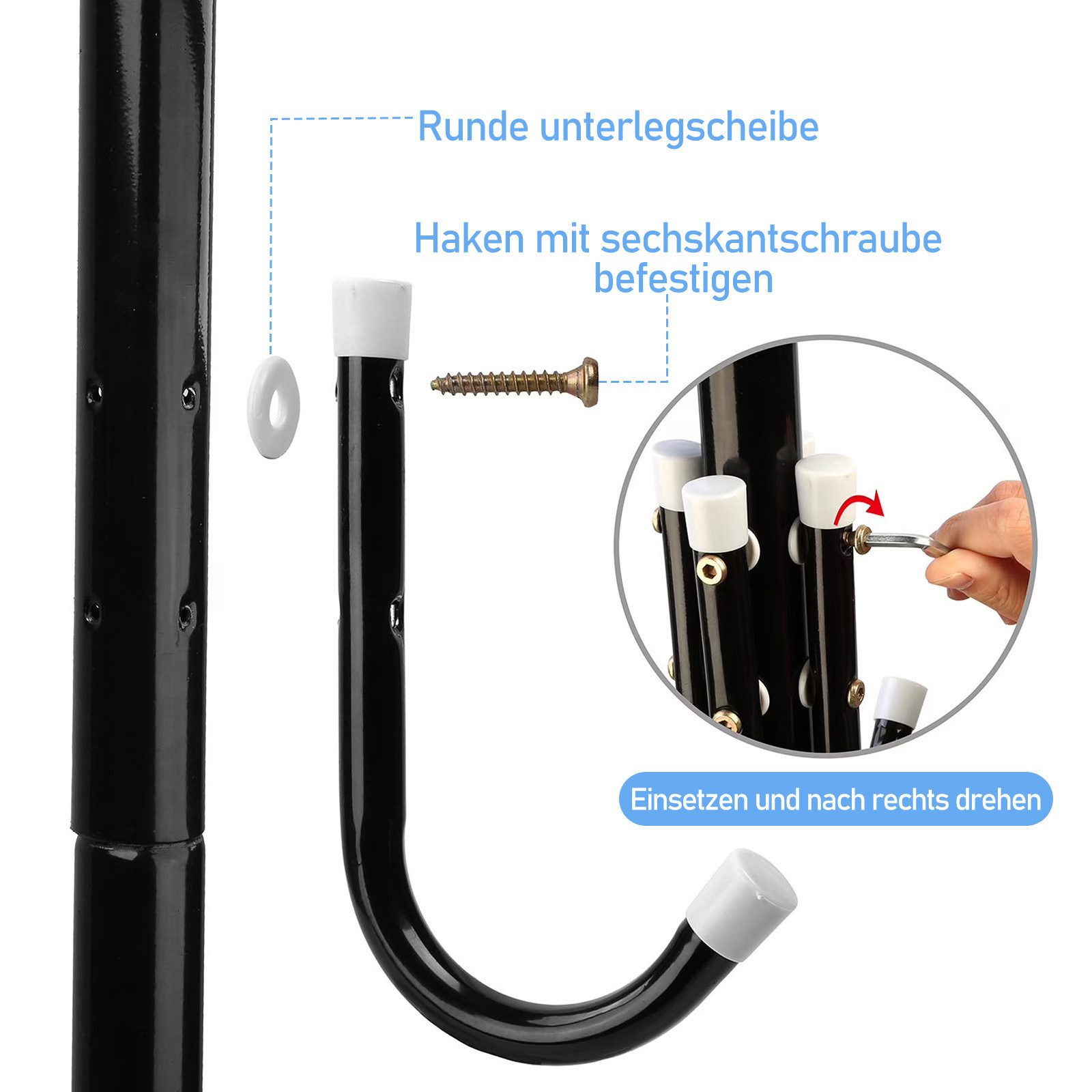 HUGERSTONE Garderobenständer Kleiderständer Freistehend, mit 3 Höhenverstellbar Größen und 12 Haken, (1 Set, Metalrahmen Garderobe), für Flur, Balkon, Büro, Sch – Bild 4 von 5