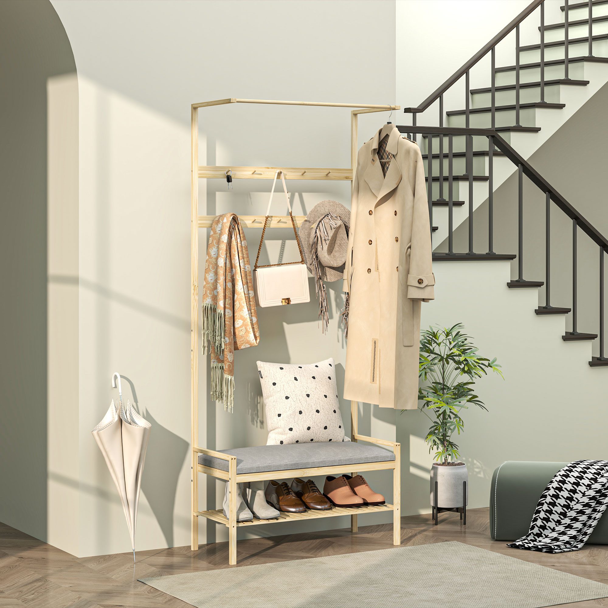 HOMCOM Garderobenständer Garderobe mit Schuhbank, Haken, günstig online kaufen