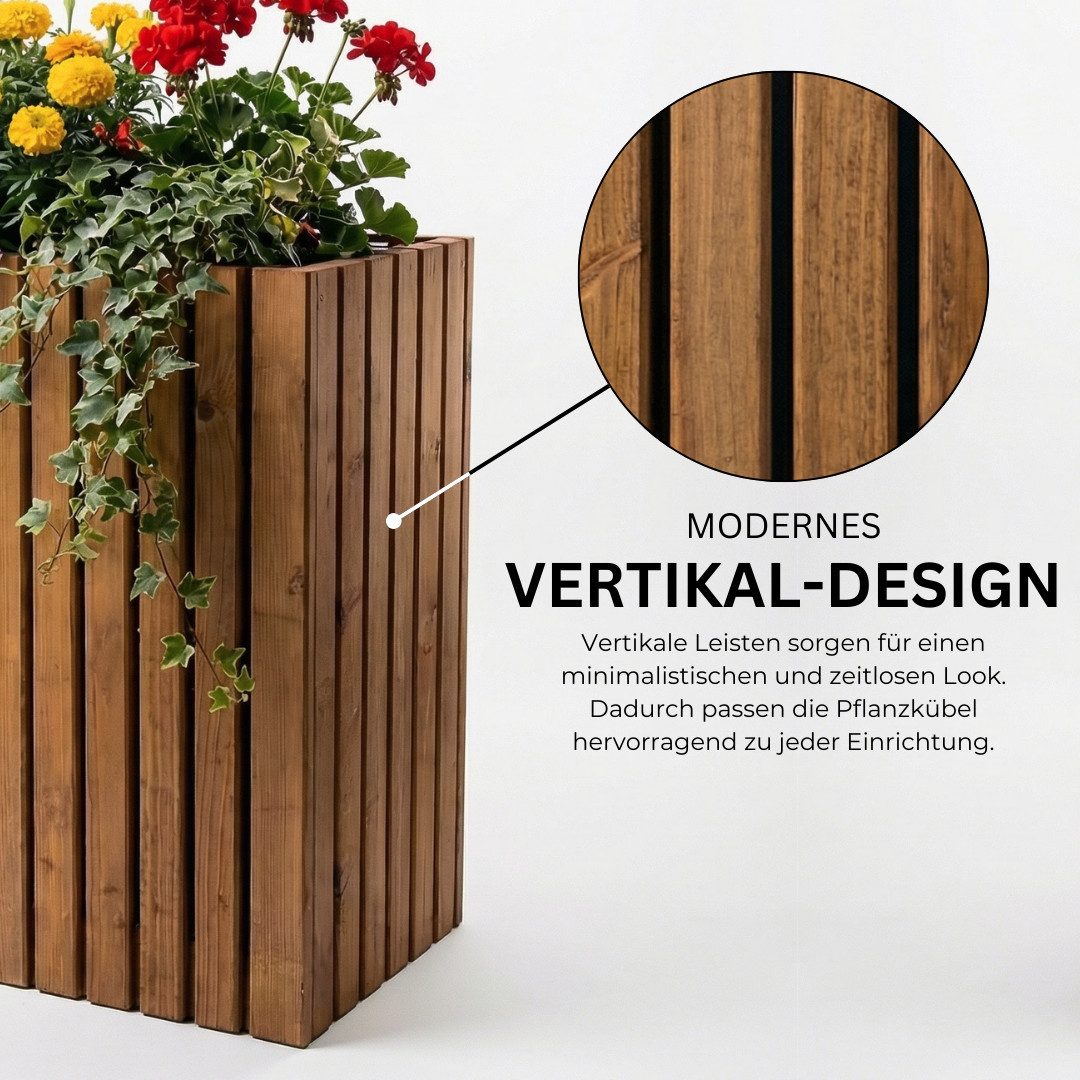 Mega-Holz Pflanzkübel Pflanzkübel Holz TAVO73 - Kiefer Blumenkasten für außen, massiv groß, 34/64/99/116x37x55 cm (BxTxH), Imprägniert, stabil