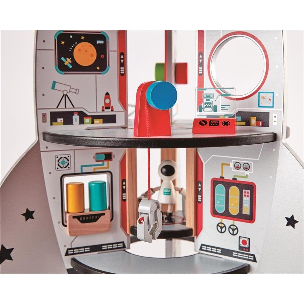 Hape Spielwelt E3021 Vierstufen Rakete, mit Landekapsel, 20 teilig, aus Holz, Raumfahrt