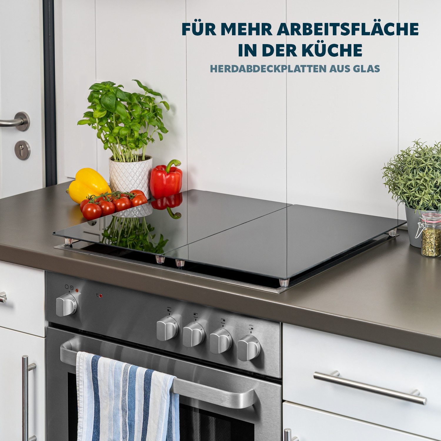 bremermann Herd-Abdeckplatte Herdabdeckplatte, 2er Set, Sicherheitsglas ca. 30 x 3 x 52 cm (B/H/T), Glas, Kunststoff, (2 tlg) – Bild 2 von 5