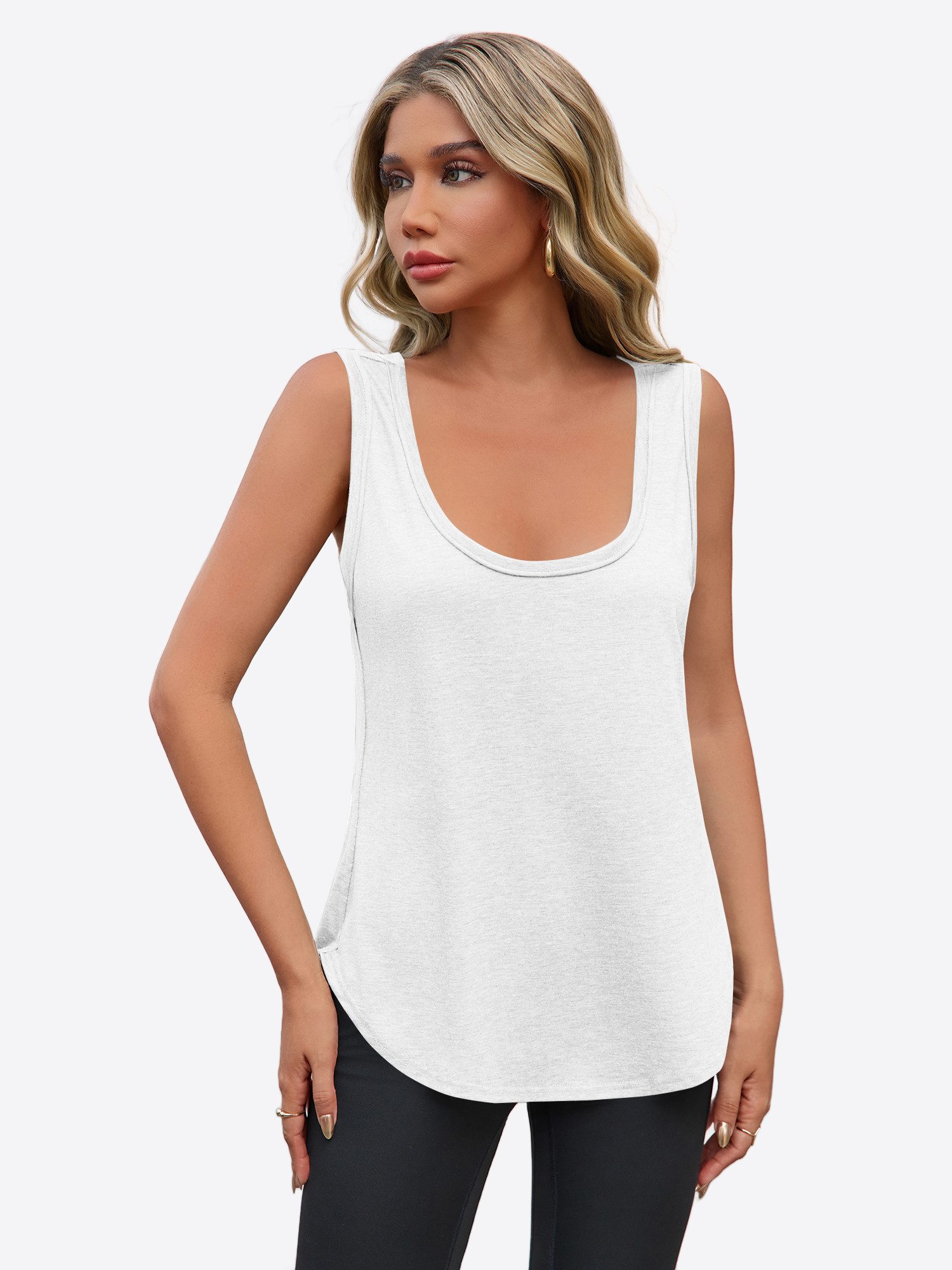 Imily Bela Tanktop Damen Loose ärmellos mit tiefem Rundhalsausschnitt Basic (Packung, 1-tlg., 1per-Pack) mit abgerundetem Saum in Unifarbe