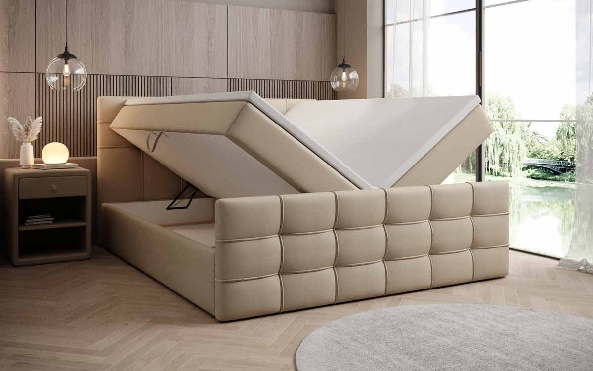 Luxusbetten24 Boxspringbett Luxor in Kunstleder, mit Stauraum