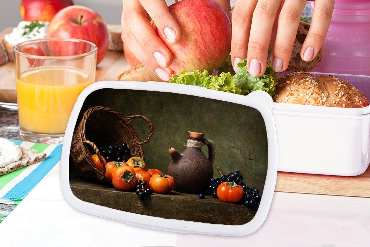 MuchoWow Lunchbox Rustikal - und Obst Stilleben, Kunststoff, für weiß Erwachsene, Jungs Kinder Brotbox Korb - (2-tlg), - und Mädchen Brotdose, für