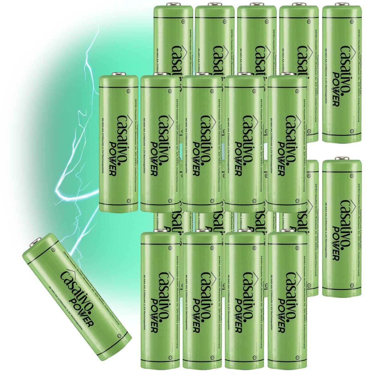 Casativo NiMH AA Akkus 2700mAh Premium Mignon 1.2V 1000x ladbar mit Case Akku Mignon, 2700mAh/1.2V/NiMH AA Mignon/Inkl. Box/1000x ladbar/Umweltfreundlich