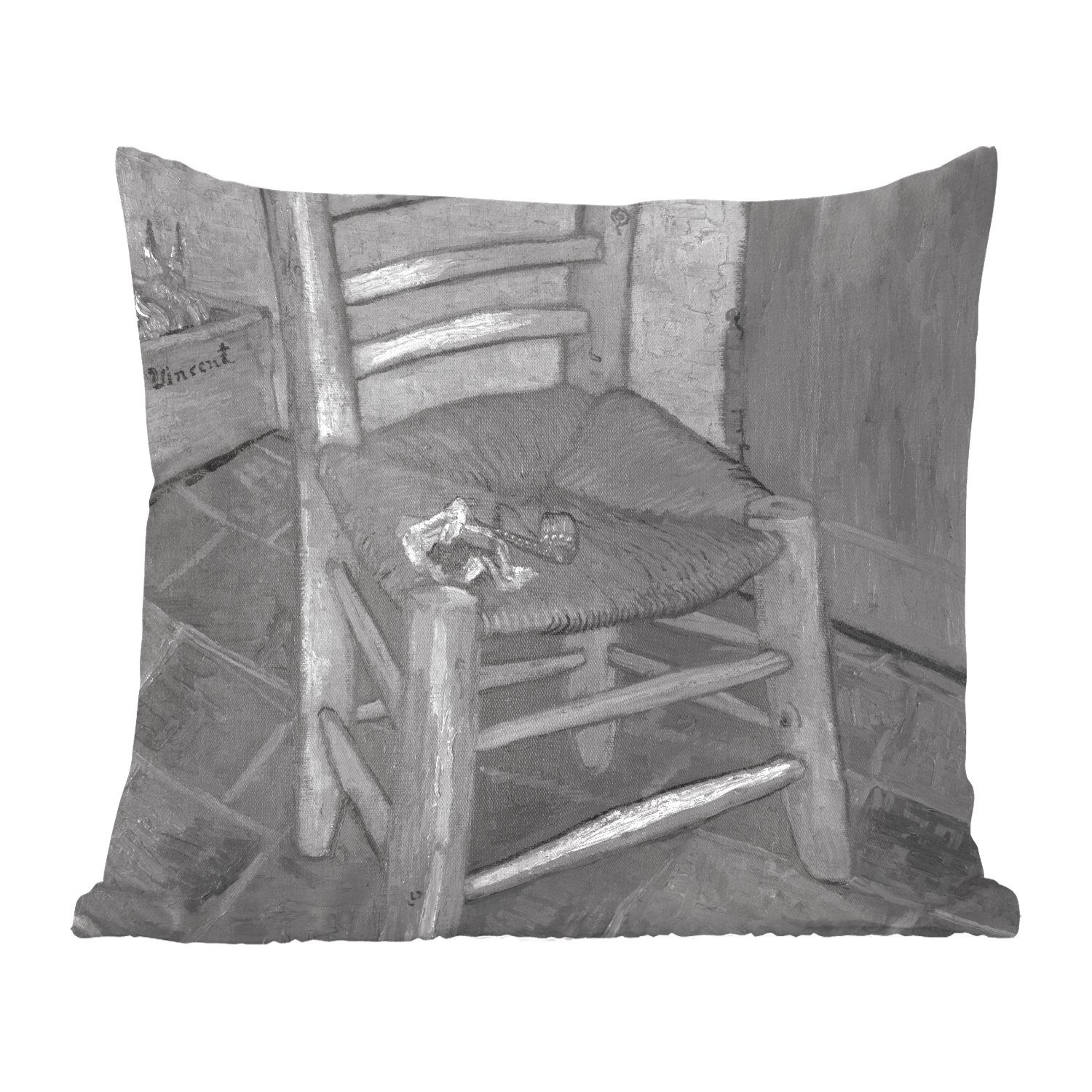 MuchoWow Dekokissen Van Goghs Stuhl - Vincent van Gogh - Schwarz - Weiß, Zierkissen mit Füllung für Wohzimmer, Schlafzimmer, Deko, Sofakissen