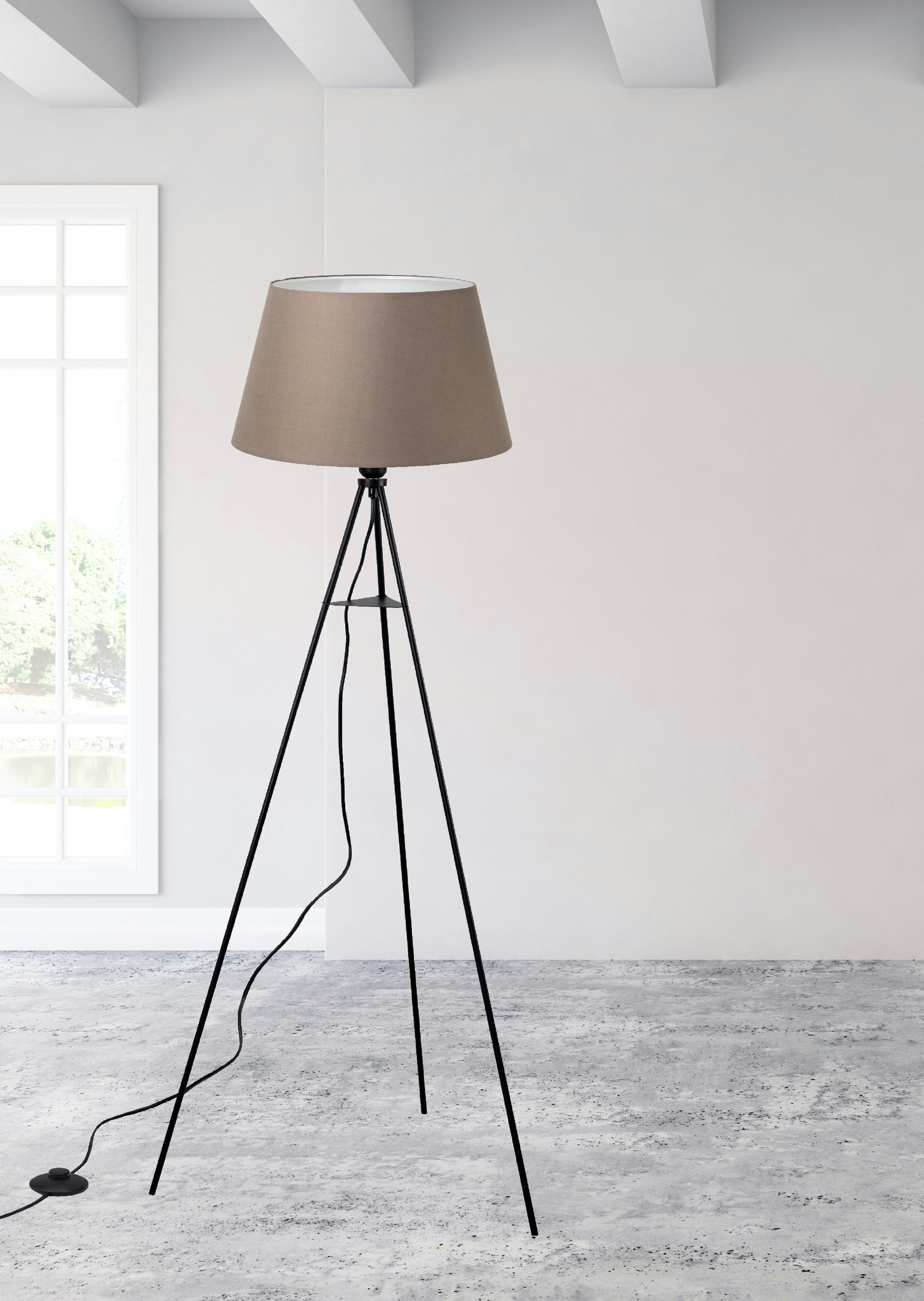 TRANGO LED Stehlampe, 1522BL Tripod Stehleuchte *BROWNIE* inkl. E27 LED Leuchtmittel warmweiß - mit Stofflampenschirm in Braun - Lampenstativ Dreibein - Höhe: 150cm, Wohnraum - Schlafraum - Standlampe - Stehlampe Design zeitlos
