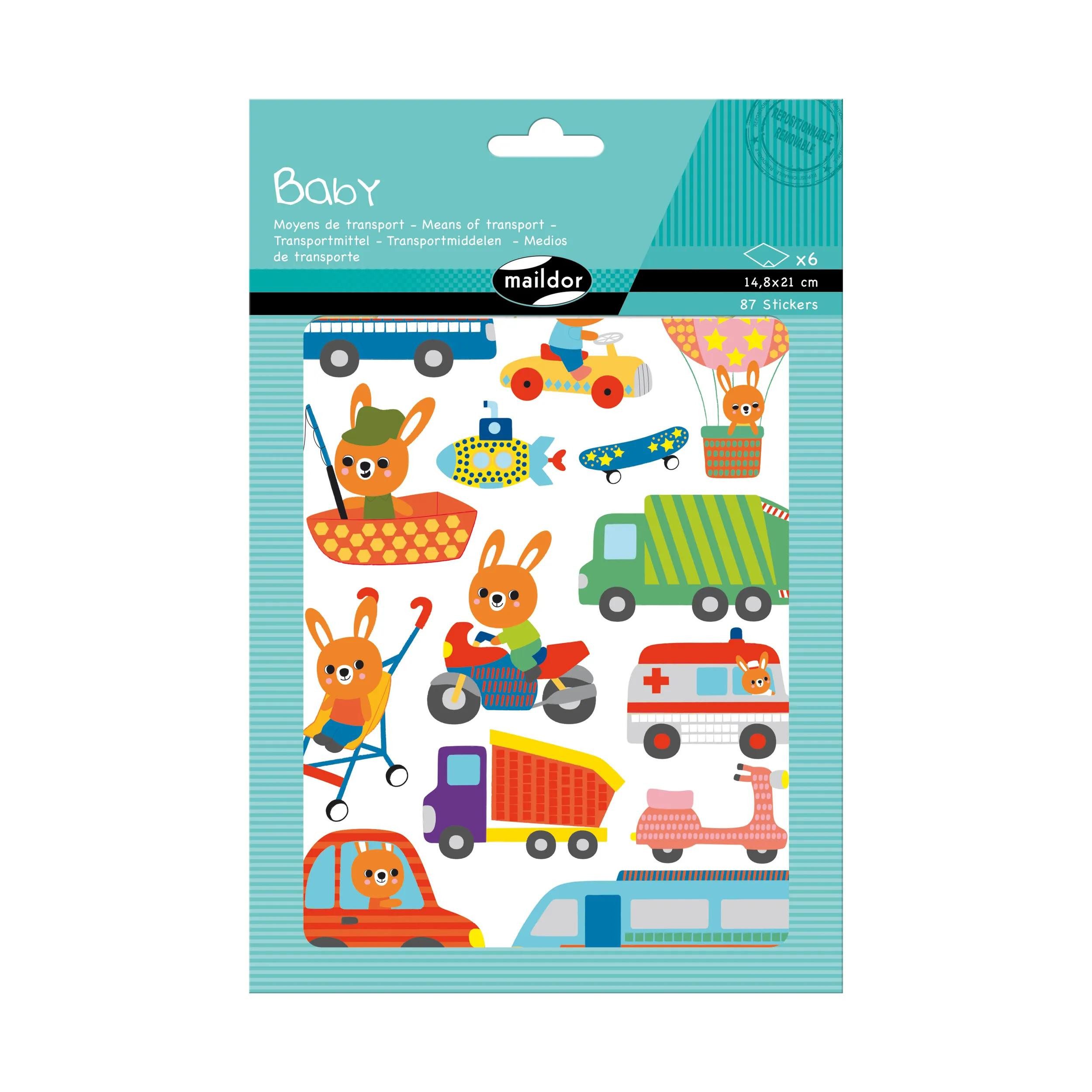 maildor Sticker 10x Baby, 6 Stickerbogen 14,8x21cm, Transportmittel Mehrfarbig AE166C, Sticker A5
