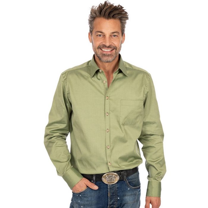 OS-Trachten Trachtenhemd Hemd Langarm ENNO oliv (Slim Fit)
