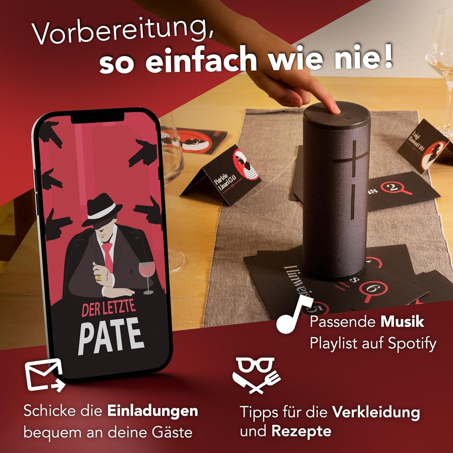 CRIMECASES Hörbuch Krimidinner "Der letzte Pate", (Mordfall lösen Spiel, Krimi Spiel), Mafia Krimi Dinner für 4-6 Personen, Mörderische Dinnerparty ab 14 J.