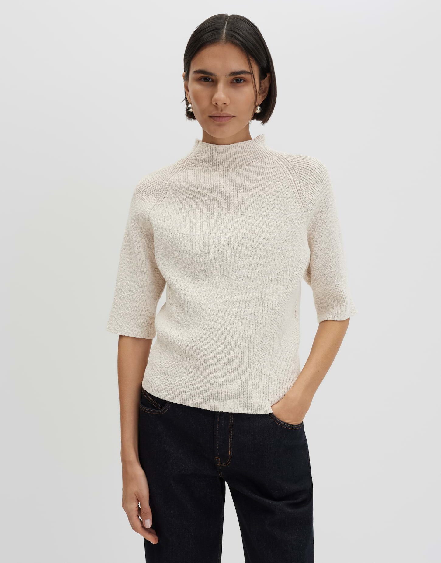 someday Kurzarmpullover Rippstrickpullover aus BCI Cotton Mix Slim Fit Elastische Qualität für hohen Tragekomfort