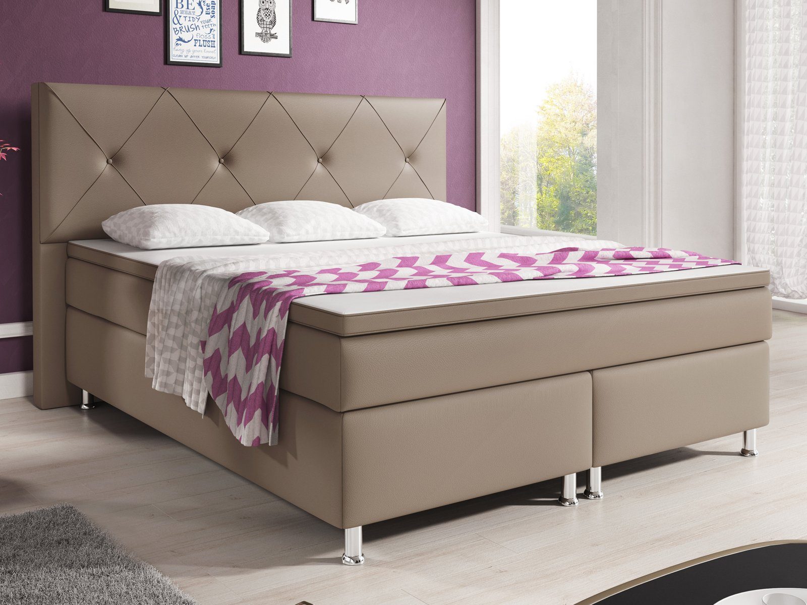 inter Boxspringbett Oxford 180x200 cm inkl. Topper mit 7 Zonen Taschenfederkernmatratze (Boxspringbett, Schlafbett inkl.Kopfteil mit Matratzen und Topper), SOFORT LIEFERBAR