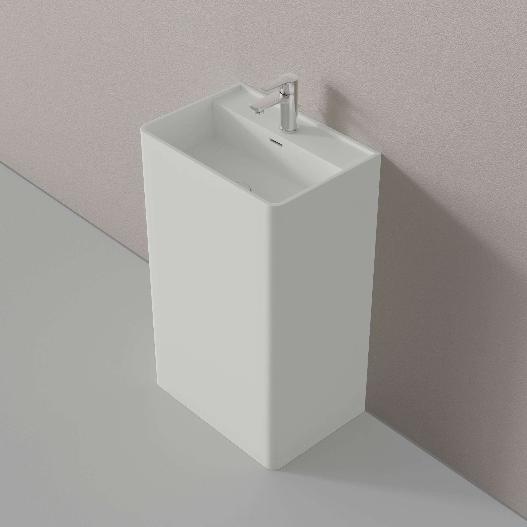 Bernstein Waschtisch TWZ26 50cm Weiß matt, Standwaschbecken Säule eckig Mineralguss massiv