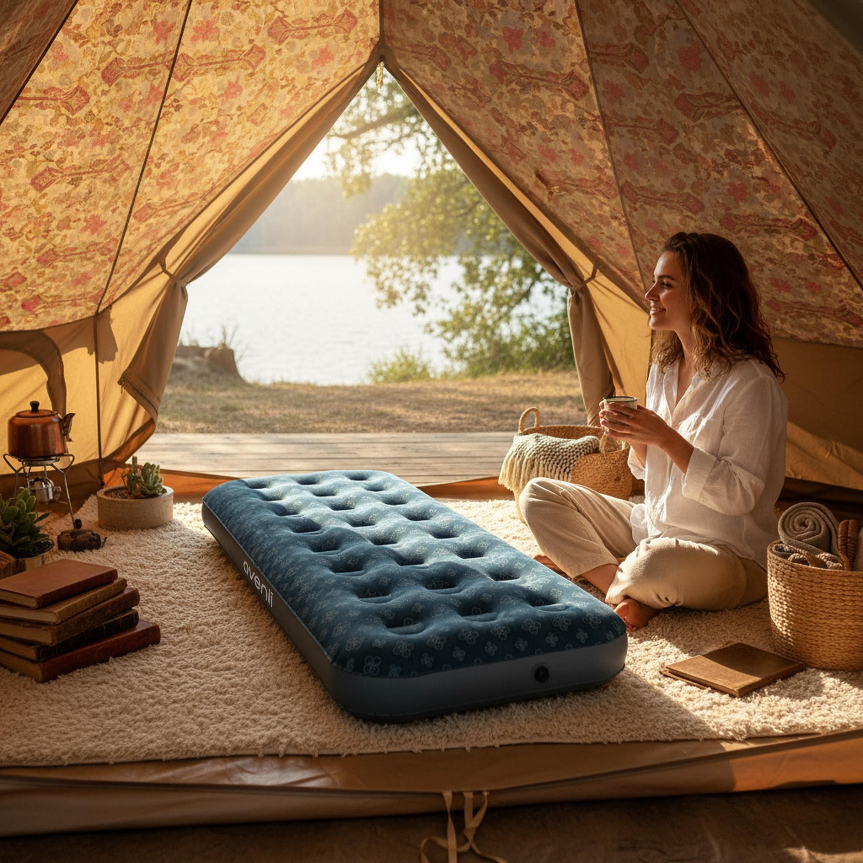 Avenli Luftmatratze Luftbett Camping für 1 Person grün 191x73x22cm Single-Size, (aufblasbar Ideal als Reisebett oder Isomatte, 1-St., für Indoor und Outdoor mit beflockter Oberfläche), Campingmatratze ohne Pumpe