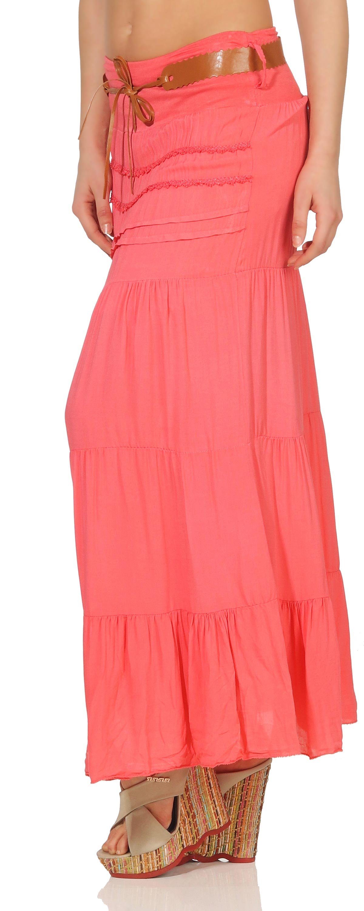 malito more than fashion Sommerrock malito Damen Maxi Rock mit Strickmuster, langer Rock mit Gürtel, luftiger Maxirock