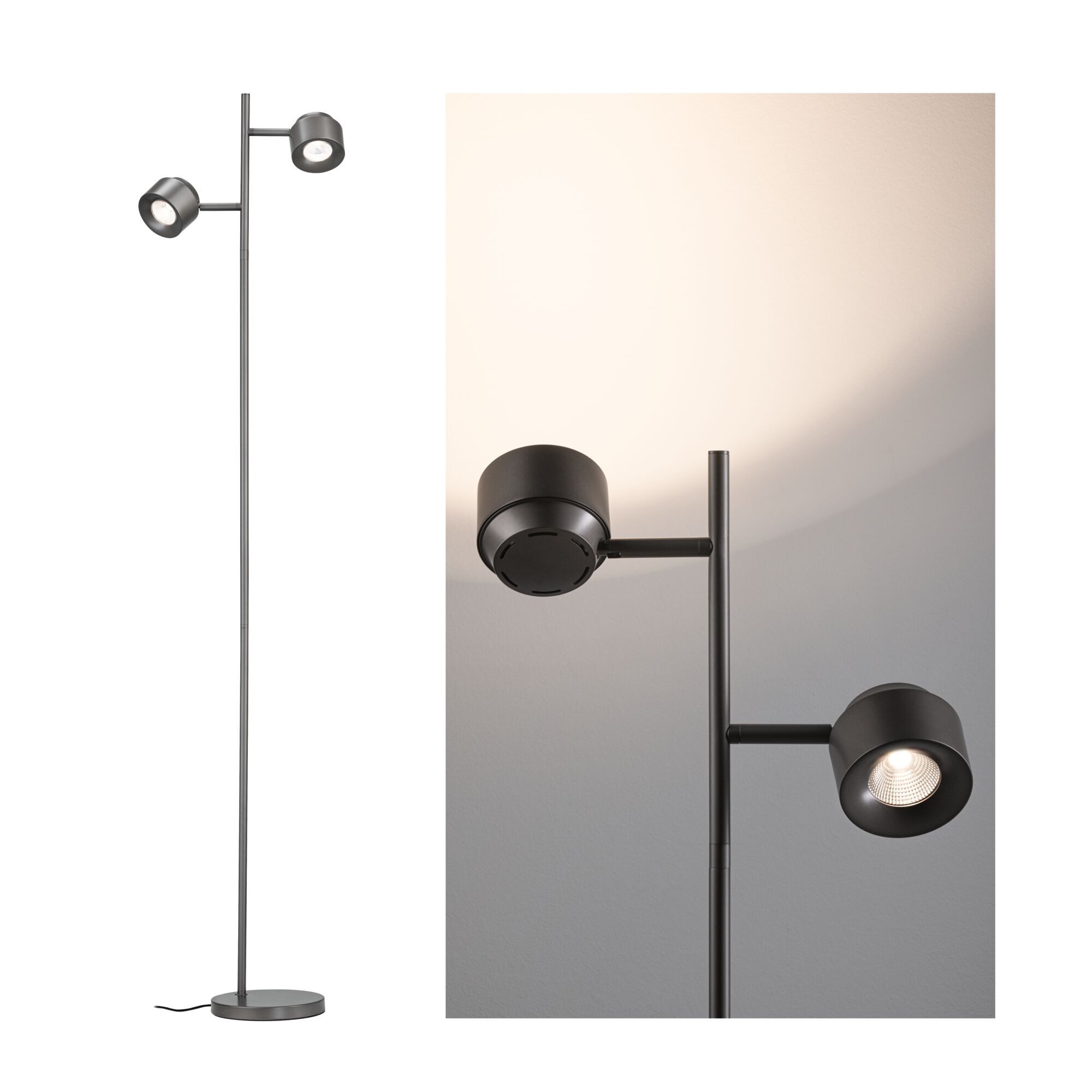 Paulmann LED Stehlampe Pane I Lampadaire LED 2x2,2W 3Stepdim Titanium 230V Métal/Pla
