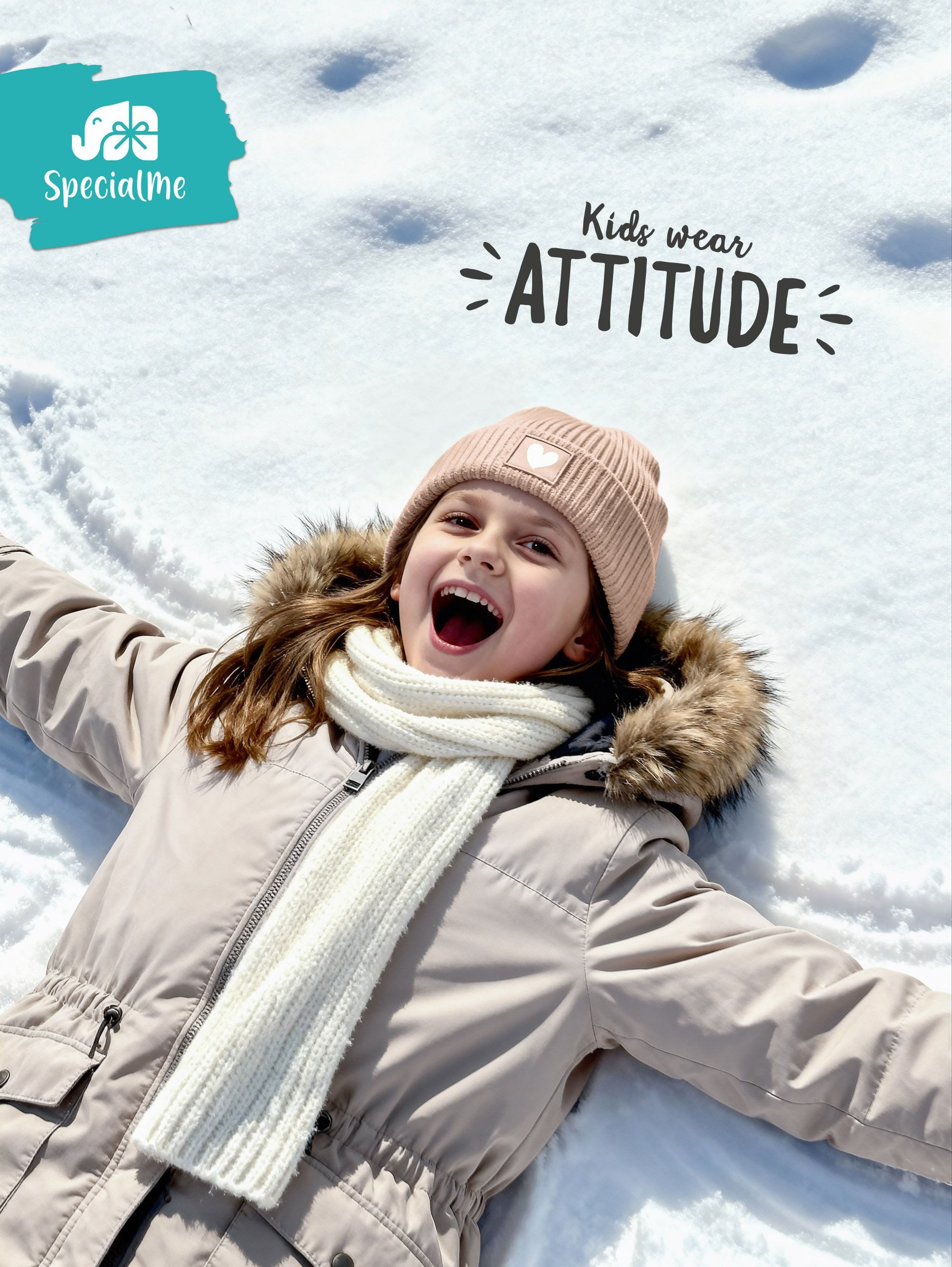 SpecialMe Beanie Kinder Beanie Mädchen Print Strickmütze Herz Aufdruck Geschenkidee – Bild 4 von 5