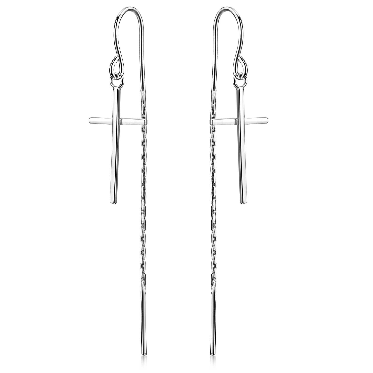 Materia Paar Ohrhänger Damen Kreuz Durchzieher filigran SO-303, 925 Sterling Silber