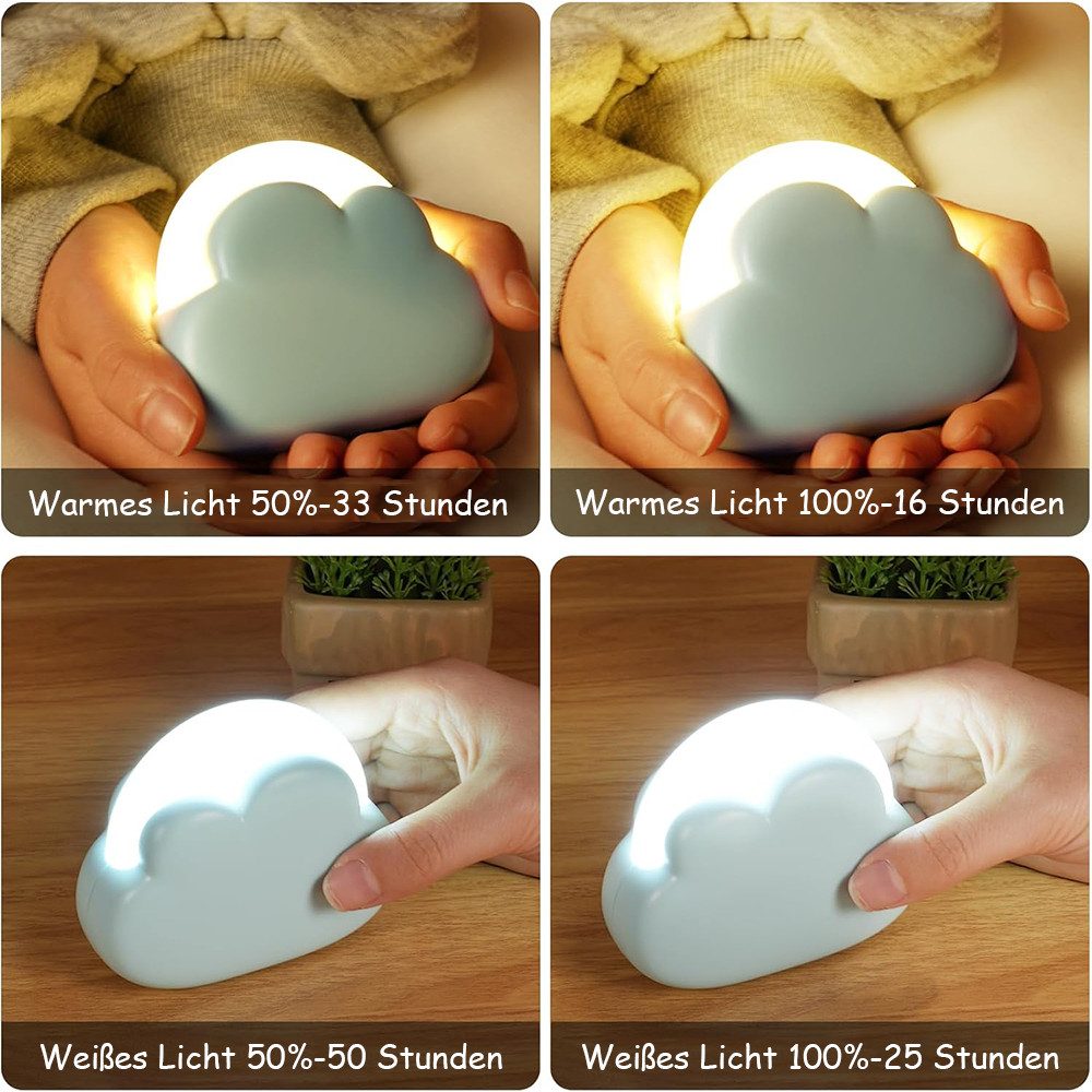 TUWENA LED Nachtlicht Wolkenform LED Nachtlicht, Dimmbar Kinder Nachtlampe, Aufladbar, Wiederaufladbares Nachtlicht, Geschenke für Frau, Mädchen, Freunde – Bild 3 von 5