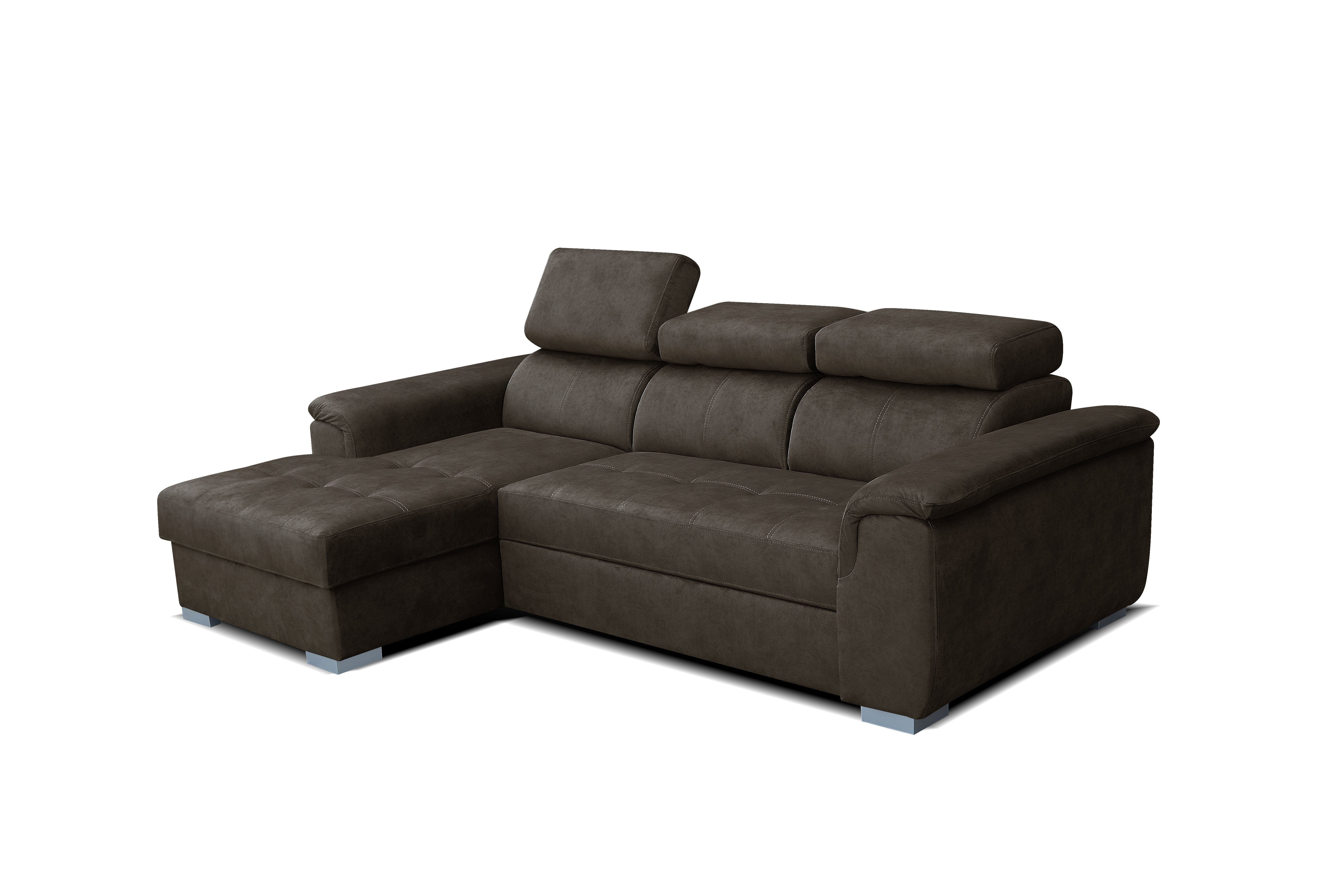 robin Ecksofa Silver Sofa mit Schlaffunktion Bettkasten 3 Verstellbare Kopfstützen BROWN