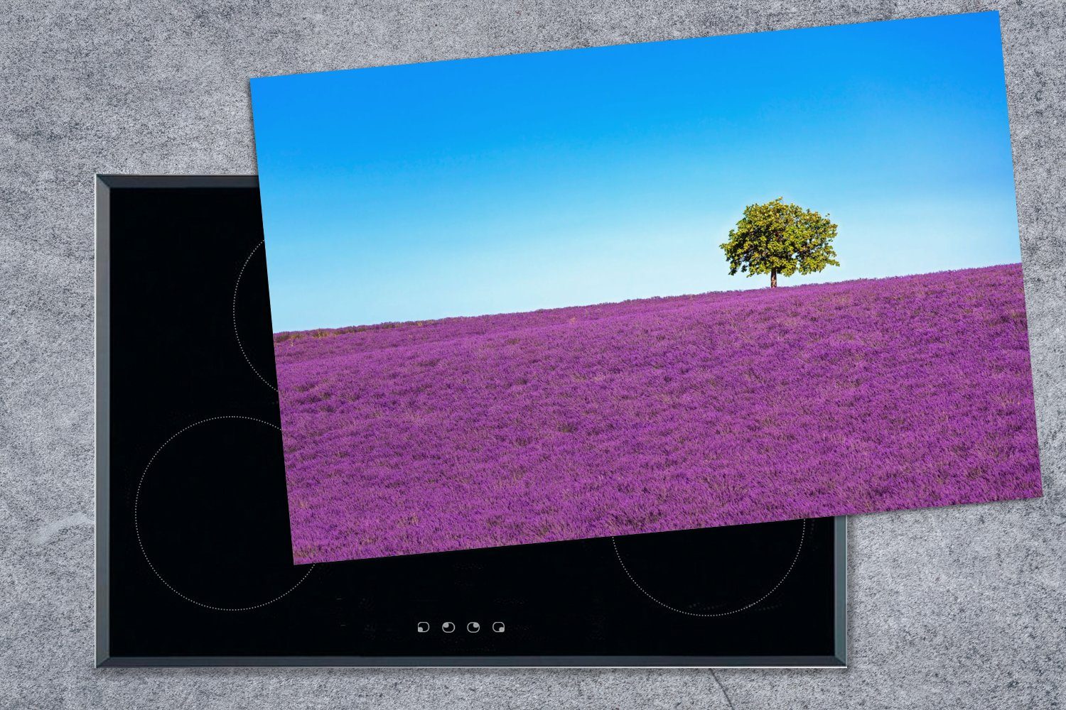 Schutz Lavendel, Lila - MuchoWow Baum - küche, Himmel Vinyl, für 80x52 die Induktionskochfeld Ceranfeldabdeckung tlg), - (1 cm, Herdblende-/Abdeckplatte