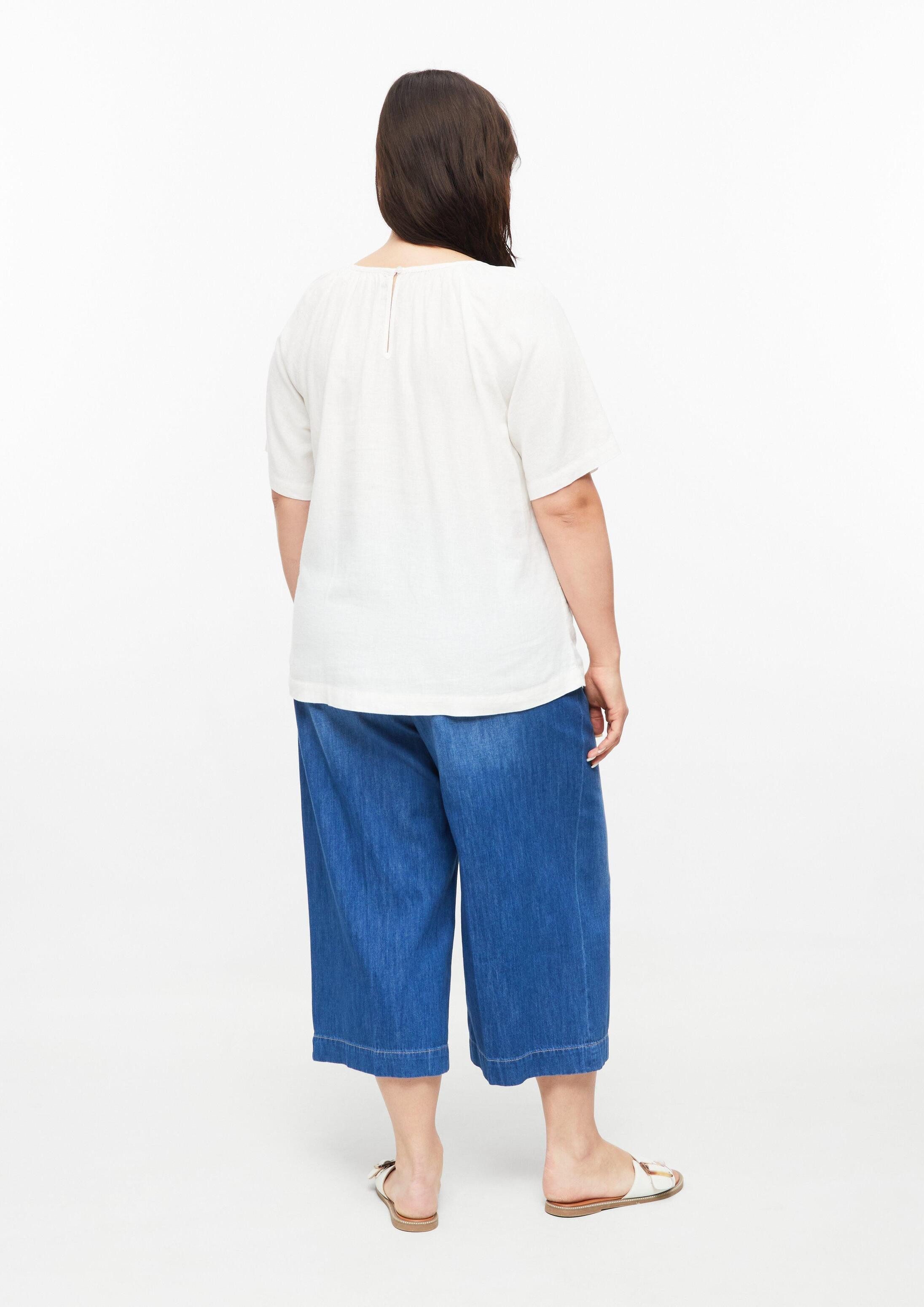 s.Oliver Kurzarmbluse Bluse Leinenmixbluse mit Raffungen