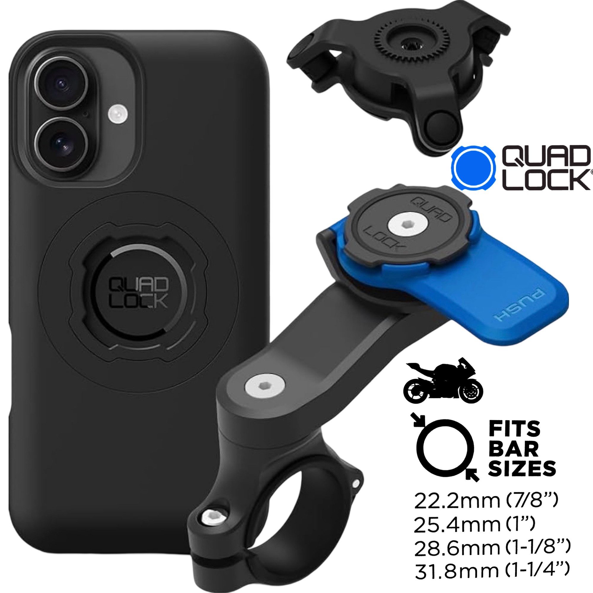 Handy-Halterung QUAD LOCK Motorrad Lenker Handyhalterung + Dämpfer+ MAG Hülle Iphone