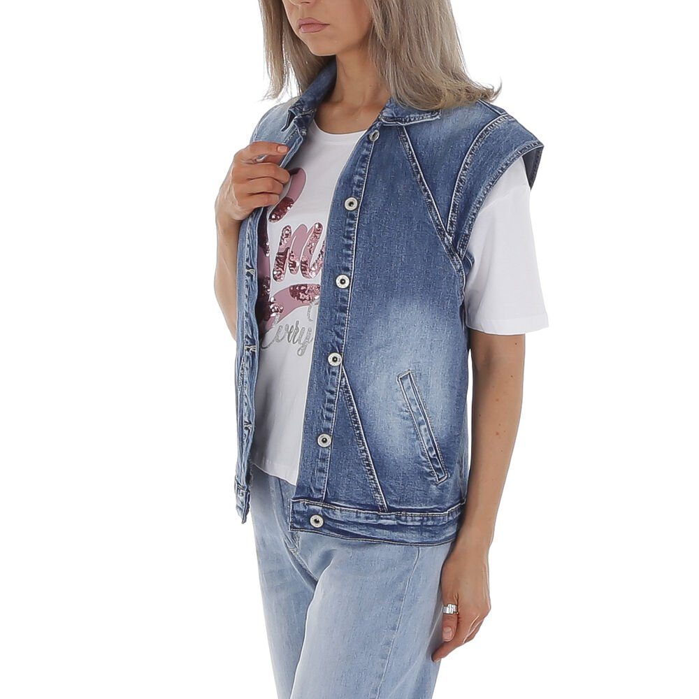 Blau Jeansweste Stretch Weste Damen in Ital-Design Freizeit Used-Look