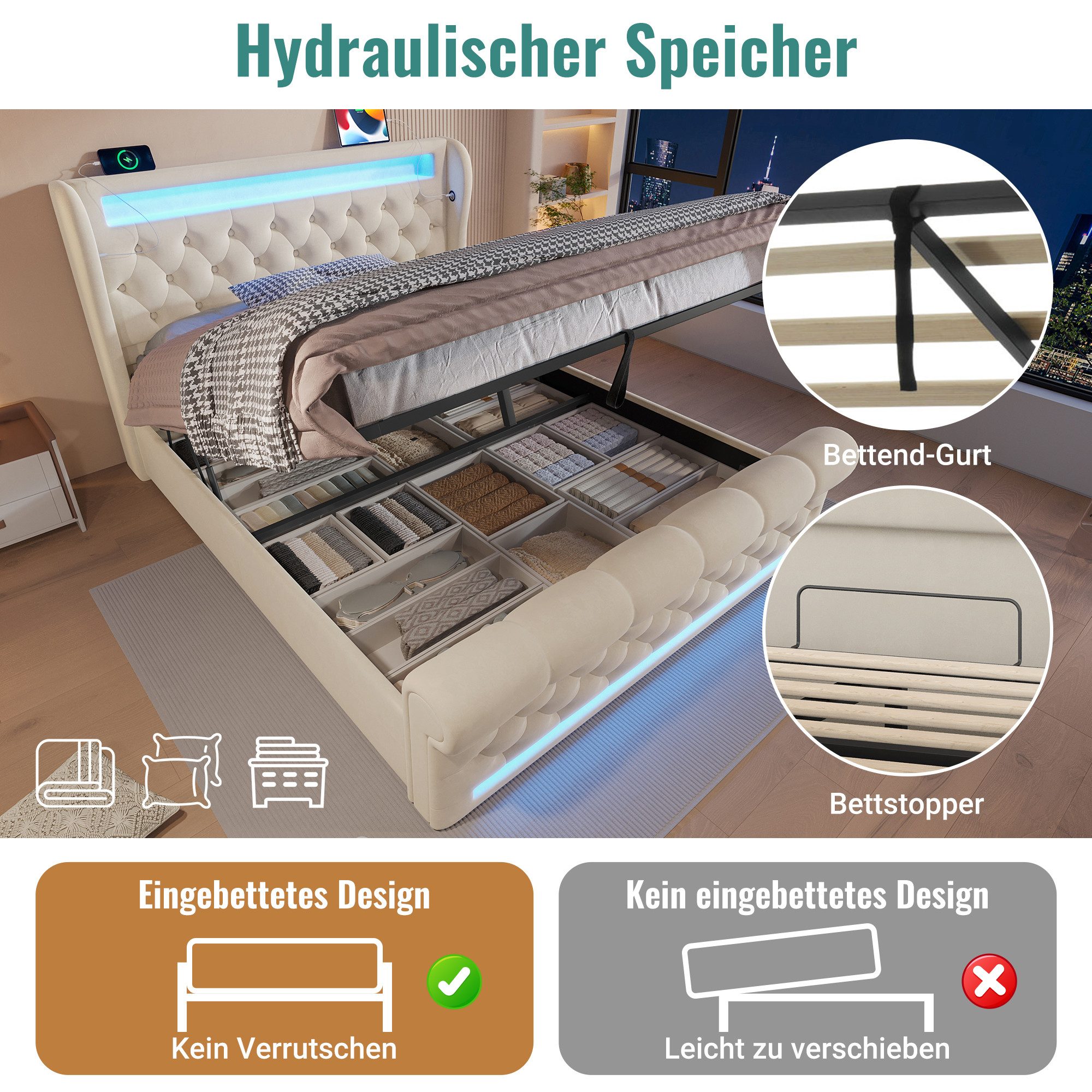 i@home Polsterbett Polsterbett mit LED & günstig online kaufen