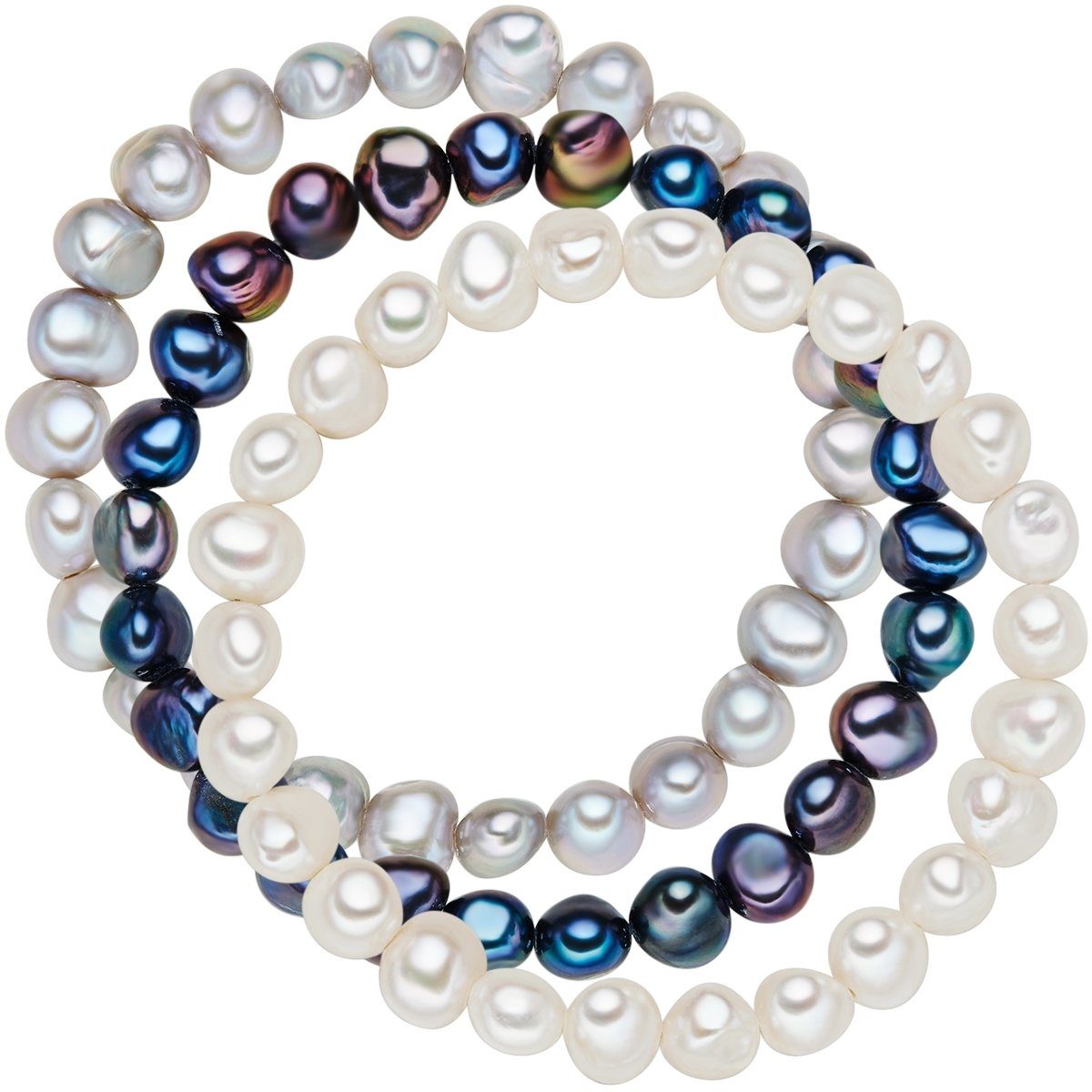 Valero Pearls Perlenarmband 3er Set Armband, Süßwasserzuchtperlen, in weiß/blau/silber, aus Süßwasser-Zuchtperlen