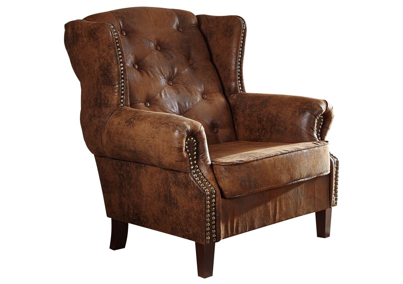 Massivmoebel24 Sessel (Ohrensessel 102x93x102 braun CHESTERFIELD) günstig online kaufen
