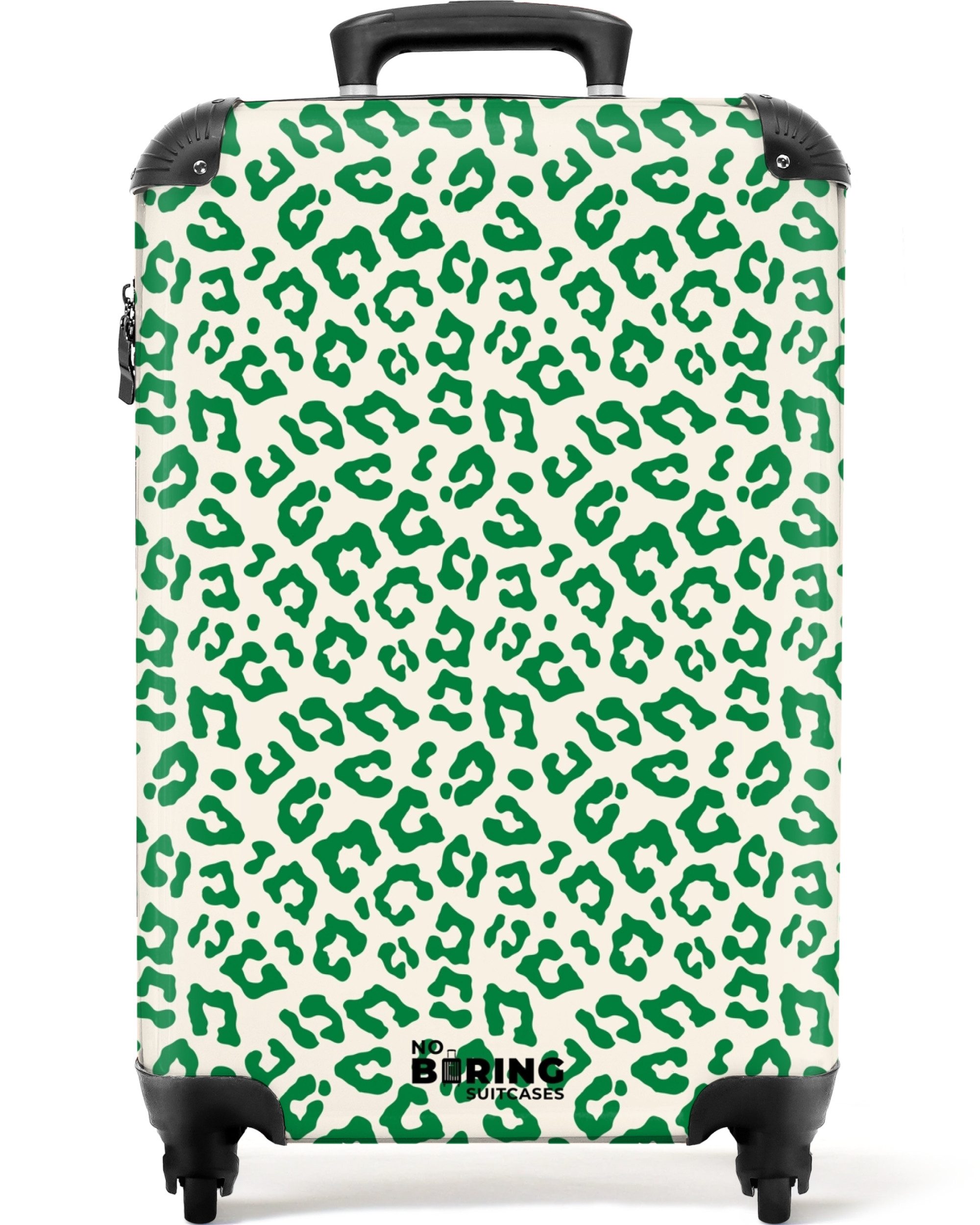 NoBoringSuitcases.com© Hartschalen-Trolley Grün mit weißem Pantherdruck günstig online kaufen