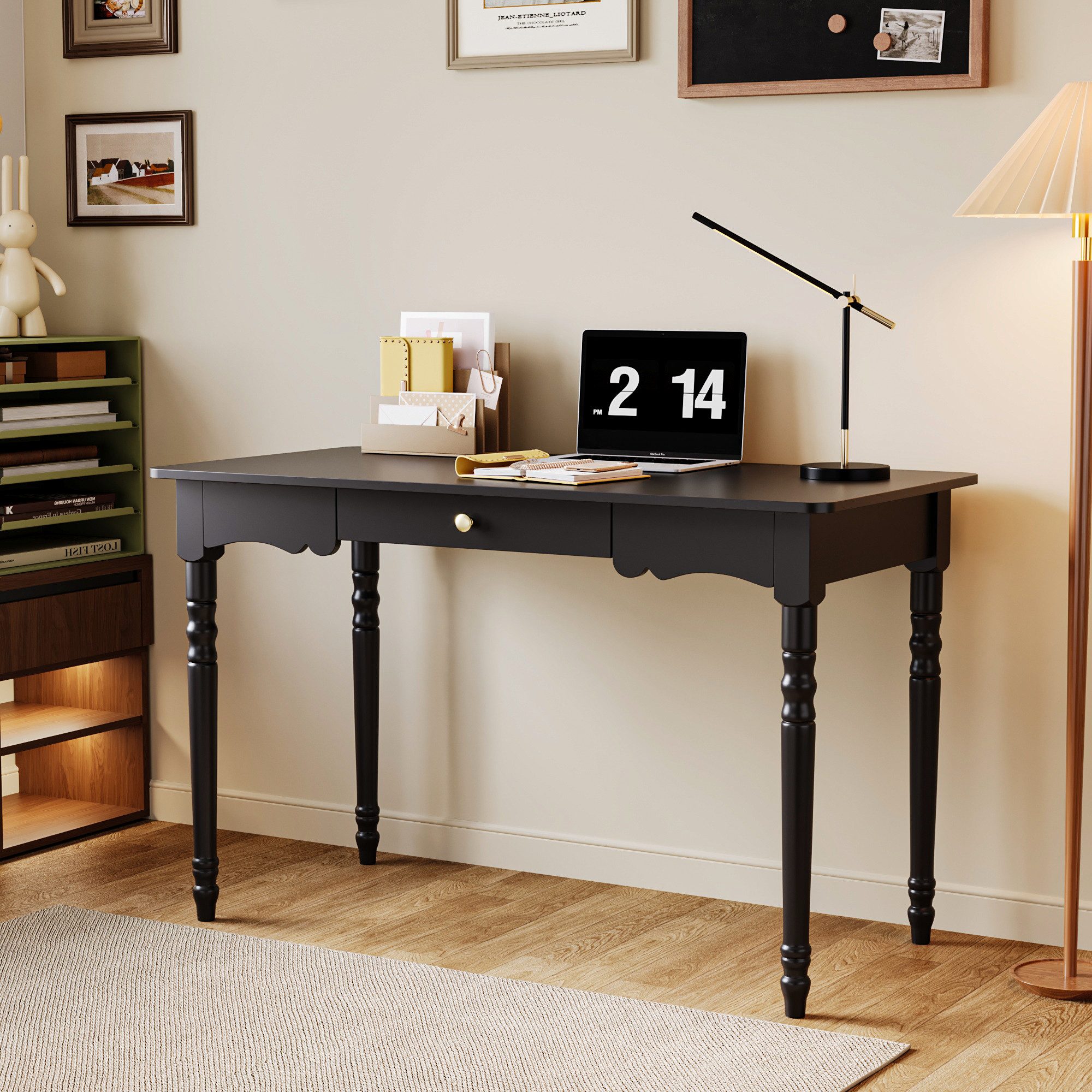 FUFU&GAGA Schreibtisch Schwarz 116 cm Computertisch Skandi, Massivholzbeine – Bild 2 von 5