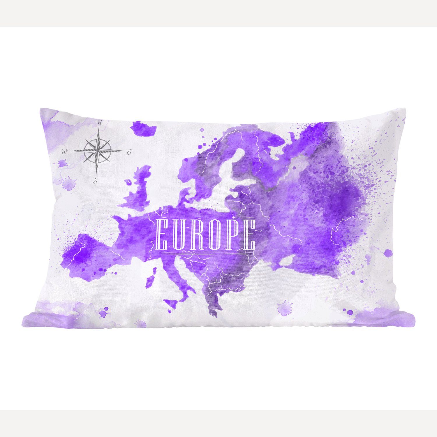 MuchoWow Dekokissen Europa - Weltkarte - Farbe, Wohzimmer Dekoration, Zierkissen, Dekokissen mit Füllung, Schlafzimmer