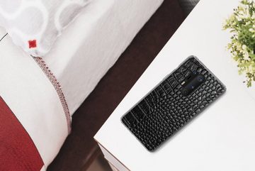 MuchoWow Handyhülle Leder - Strukturiert - Schwarz - Grau, Phone Case, Handyhülle OnePlus 8 Pro, Silikon, Schutzhülle