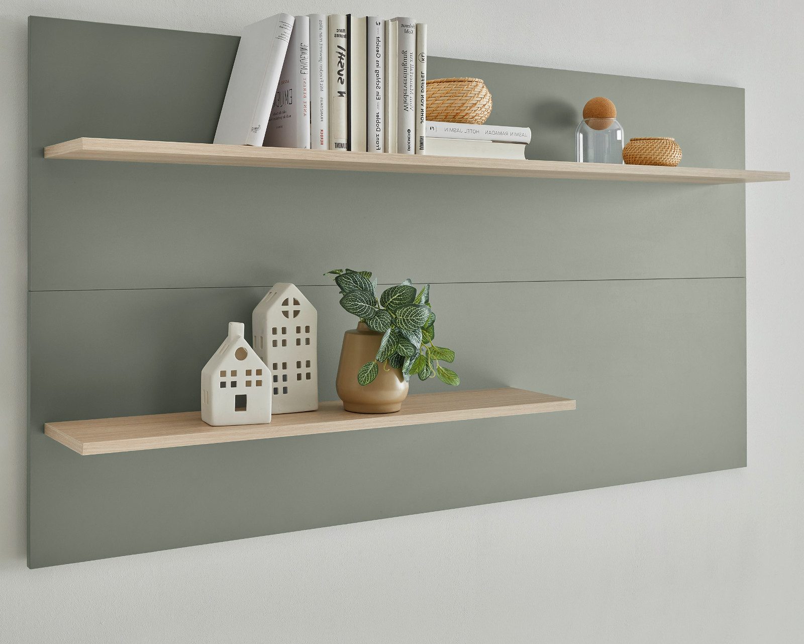 Furn.Design Wohnwand Center, (Set in Salbei Grün mit Eiche, 3-teilig, 300 x 180 cm), mit großem TV Lowboard