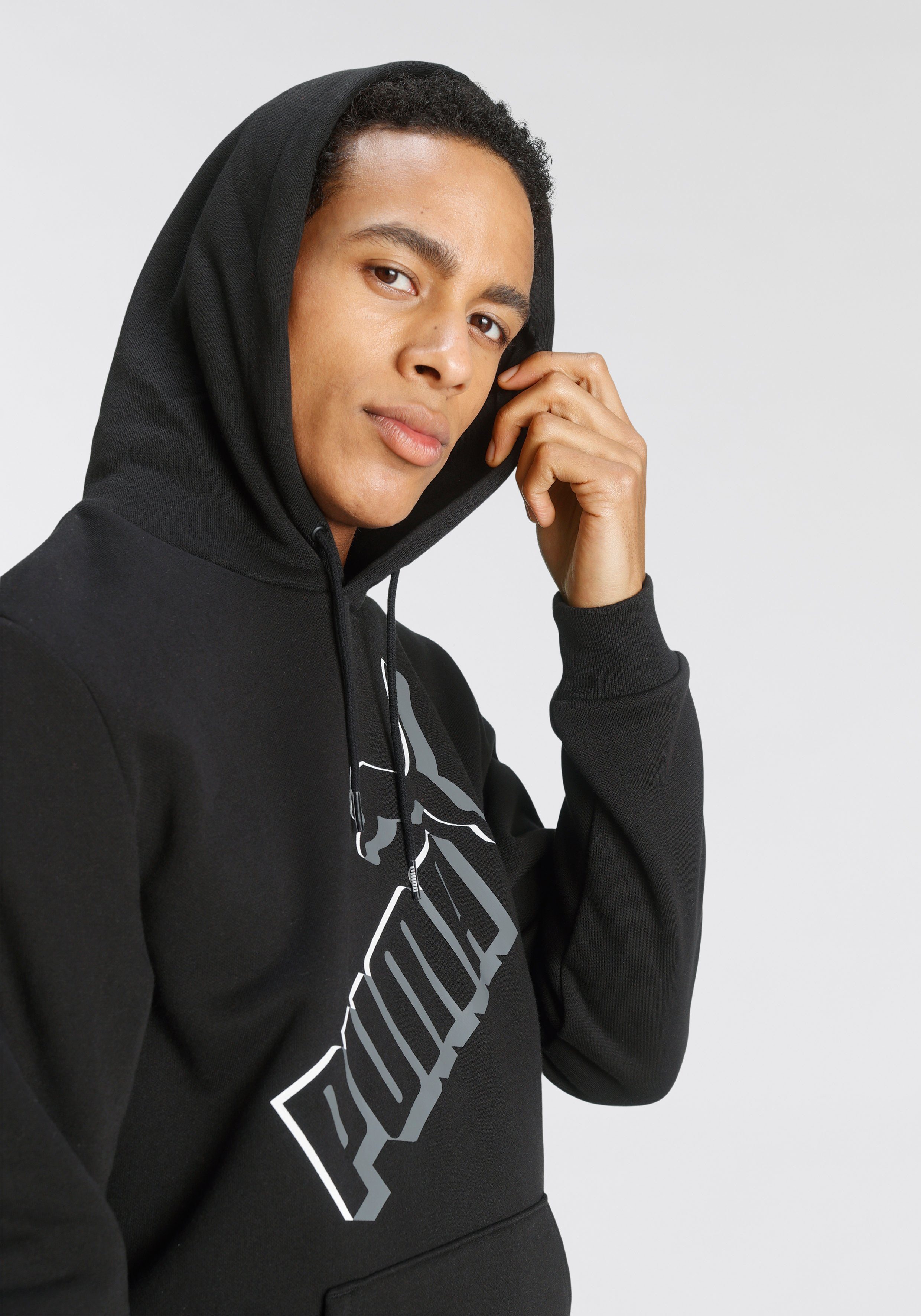 PUMA Kapuzensweatshirt ESS+ BIG schwarz FL HOODIE LOGO