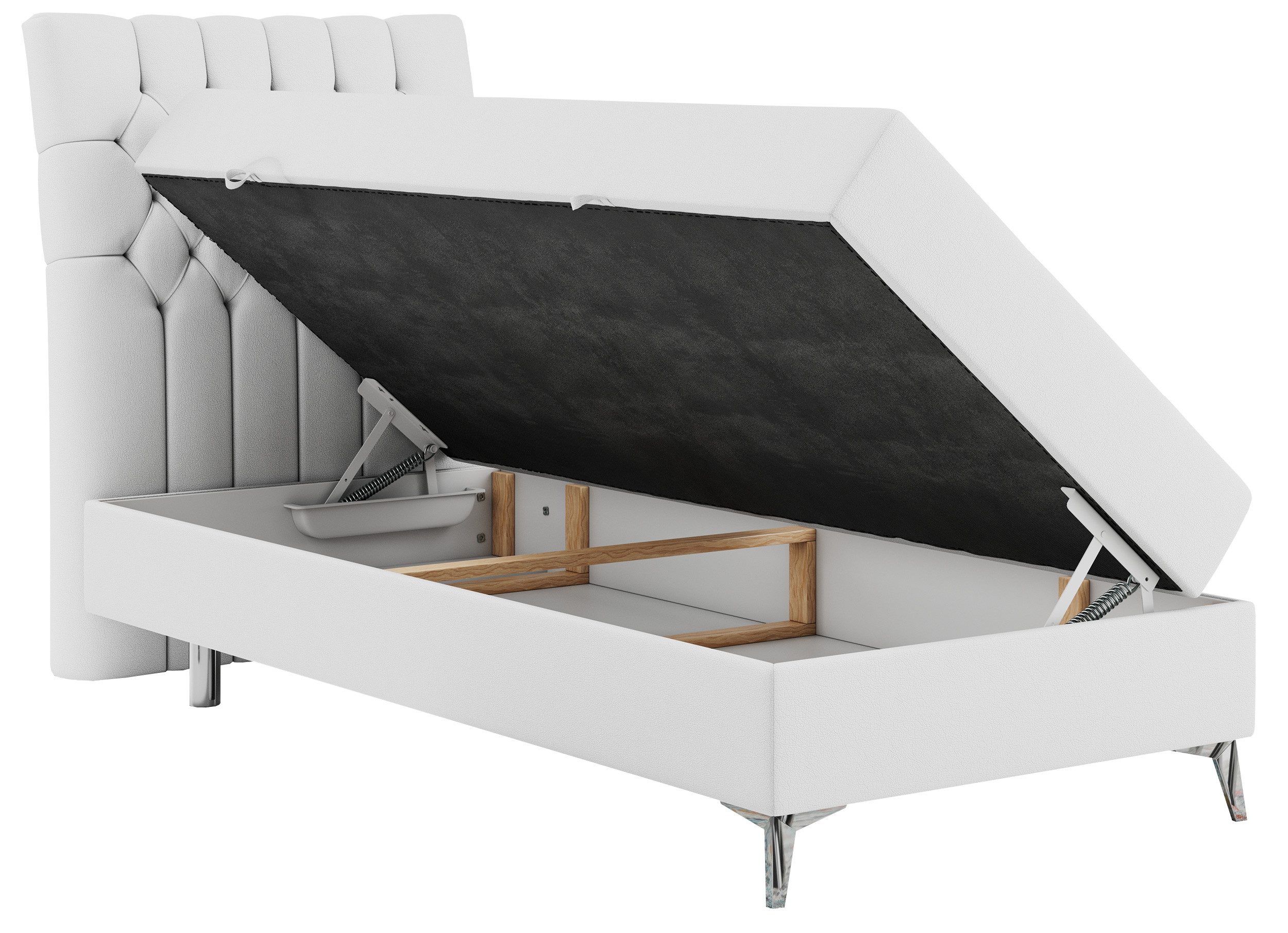 MKS MÖBEL Boxspringbett MILEN (Set, Packung, H3-Matratze, Topper T25/Visco, T30-Schaum, 7 Härtezonen), Einzelbett 90x200, Polsterbett mit Multipocket-Matratze und Topper
