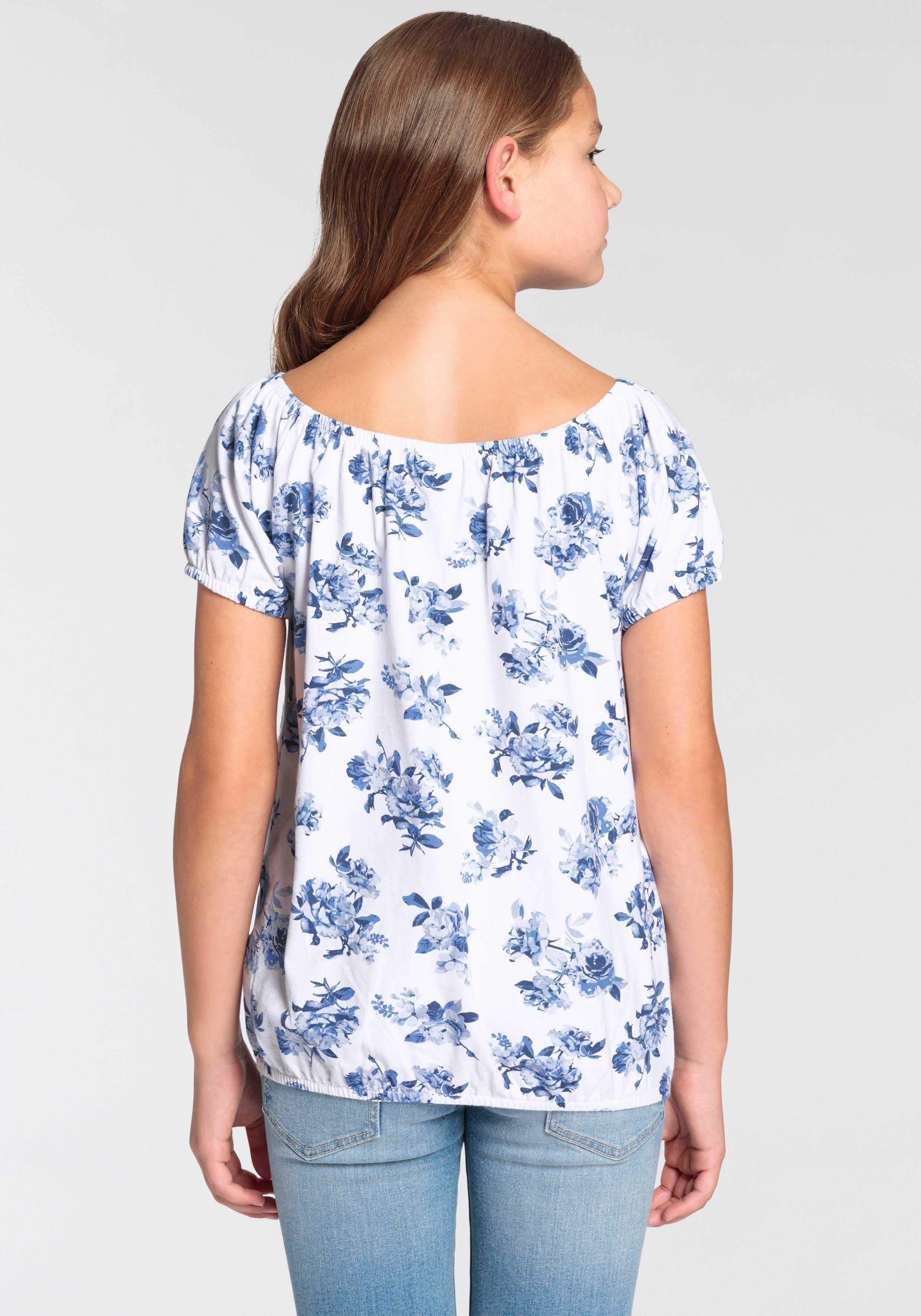 KangaROOS Carmenshirt Kangaroos Mädchen Kurzarm, dynamische Passform, Allover-Druck, Carmenausschnitt