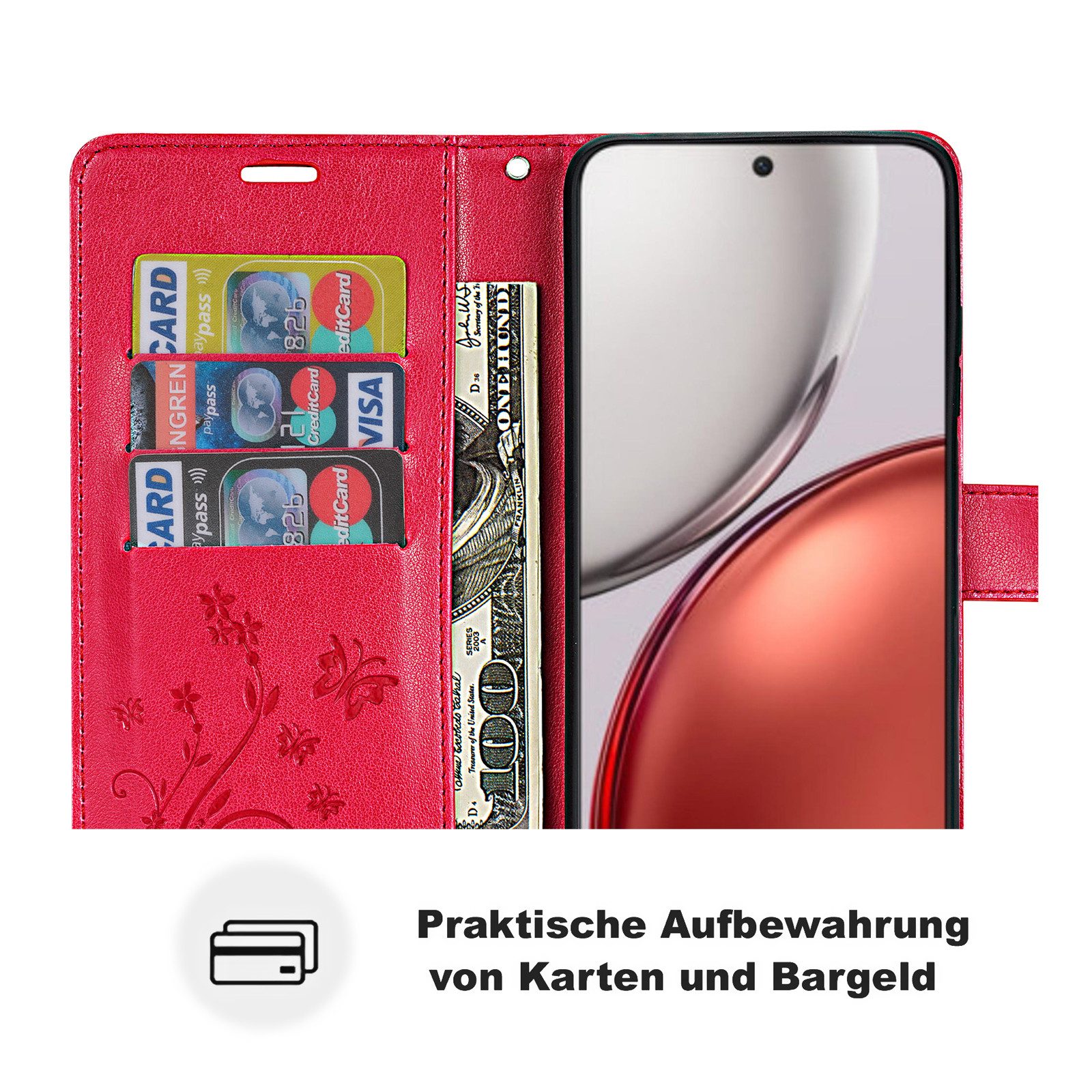 betterfon Handyhülle für Honor Magic 8 Lite Hülle Klapphülle Wallet Case Flip Cover Tasche, Klapptasche mit Magnetverschluss 3 Kartenfächer & Standfunktion – Bild 3 von 5
