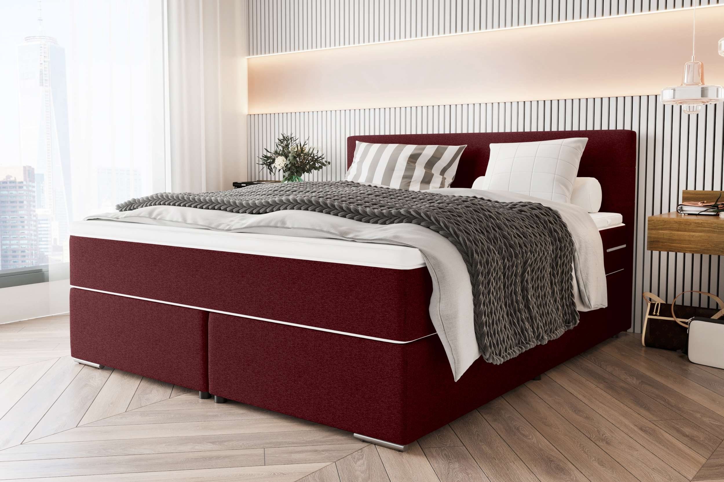 99rooms Boxspringbett Phönix (Schlafzimmerbett, Bett), mit Taschenfederkernmatratze und Topper, in Webstoff MALMO_NEW