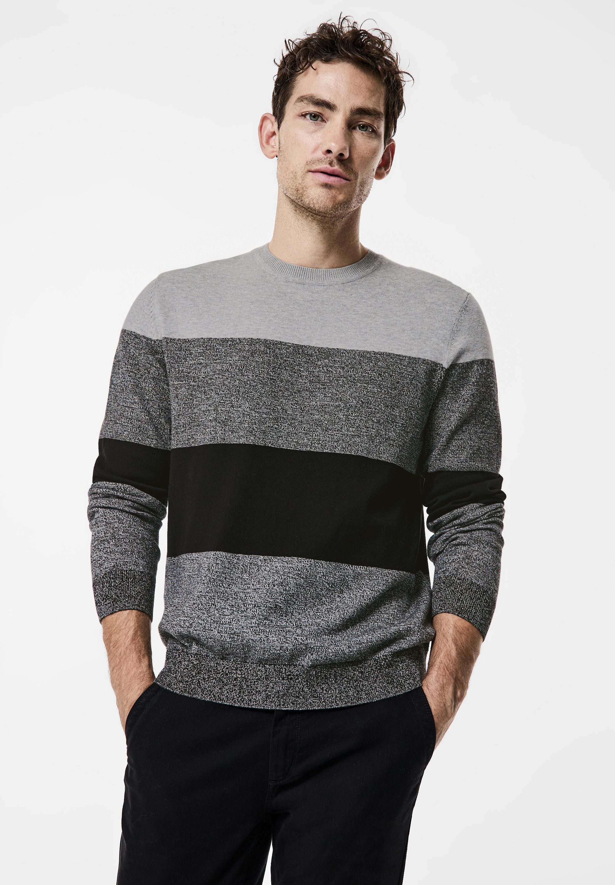 STREET ONE MEN Rundhalspullover mit Rundhalsausschnitt