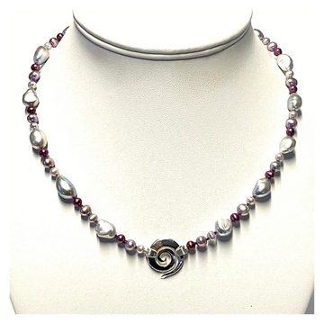 Edelschmiede925 Perlenkette Perlenkette violett lila Naturform Perle Silberschließe 925 Silber