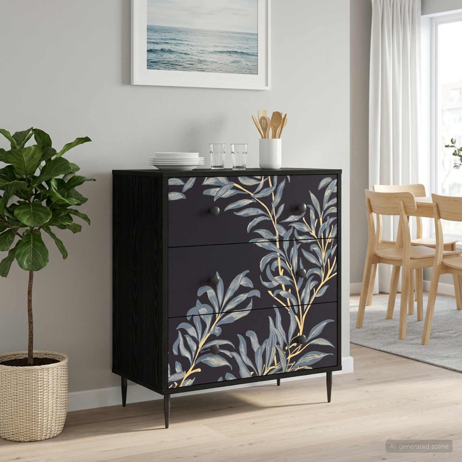 vidaXL Schranksystem Kommode DOKKUM Blaues Farnmuster 66 x 36,5 x 76 cm (1-St)