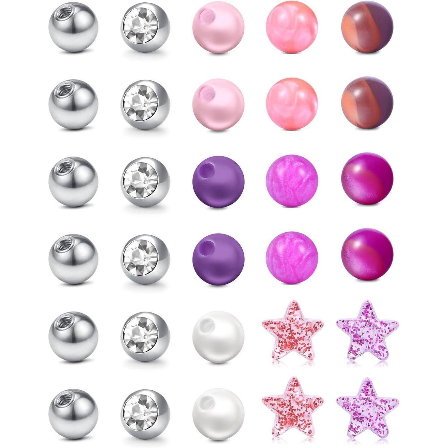 LuxusKollektion Piercing-Set Piercingkugel 1.6mm Gewinde Ersatz Zungenpiercing Edelstahl 30stk Rosa