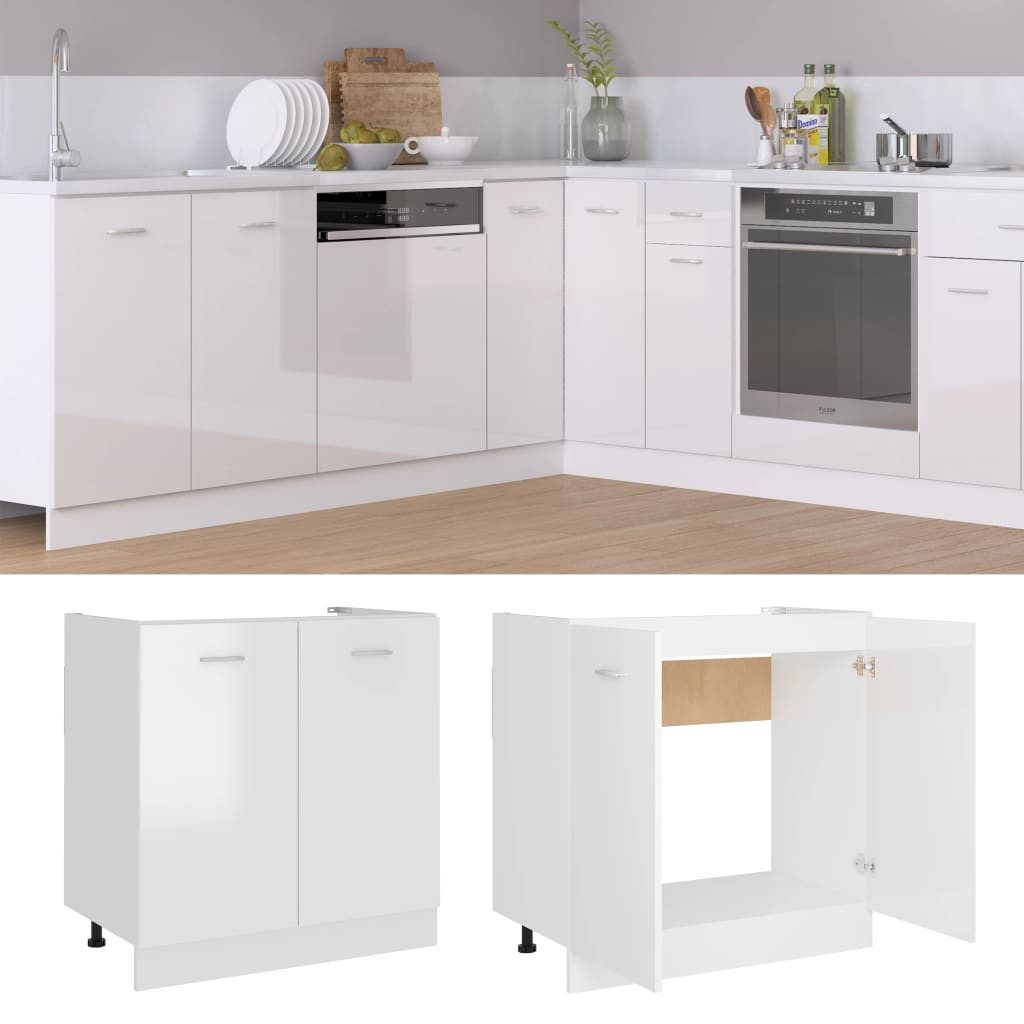 DOTMALL Spülenschrank Spülenunterschrank Lyon Hochglanz-Weiß 80x46x81,5 günstig online kaufen
