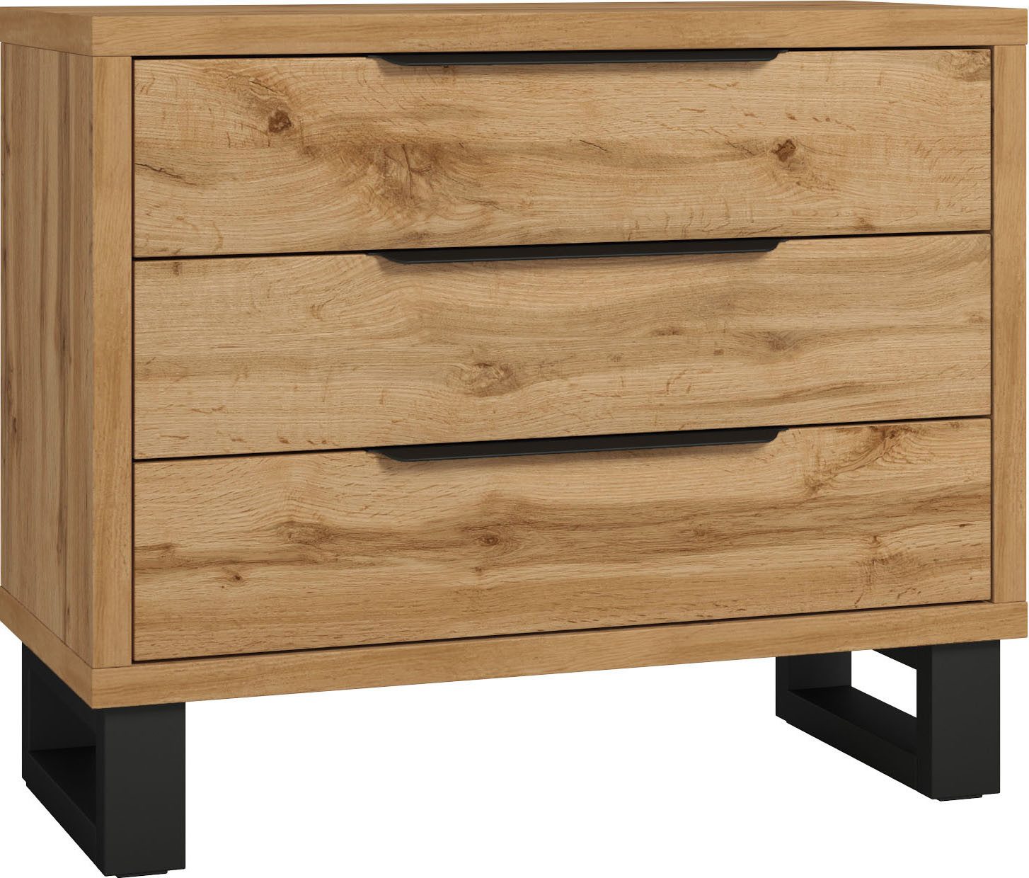 Home affaire Schubkastenkommode Bronne, 99,5x83x45cm Kommode, Metallgriffe, Füße in Kufenform, Sideboard 3 Schubladen, Schlafzimmerkommode